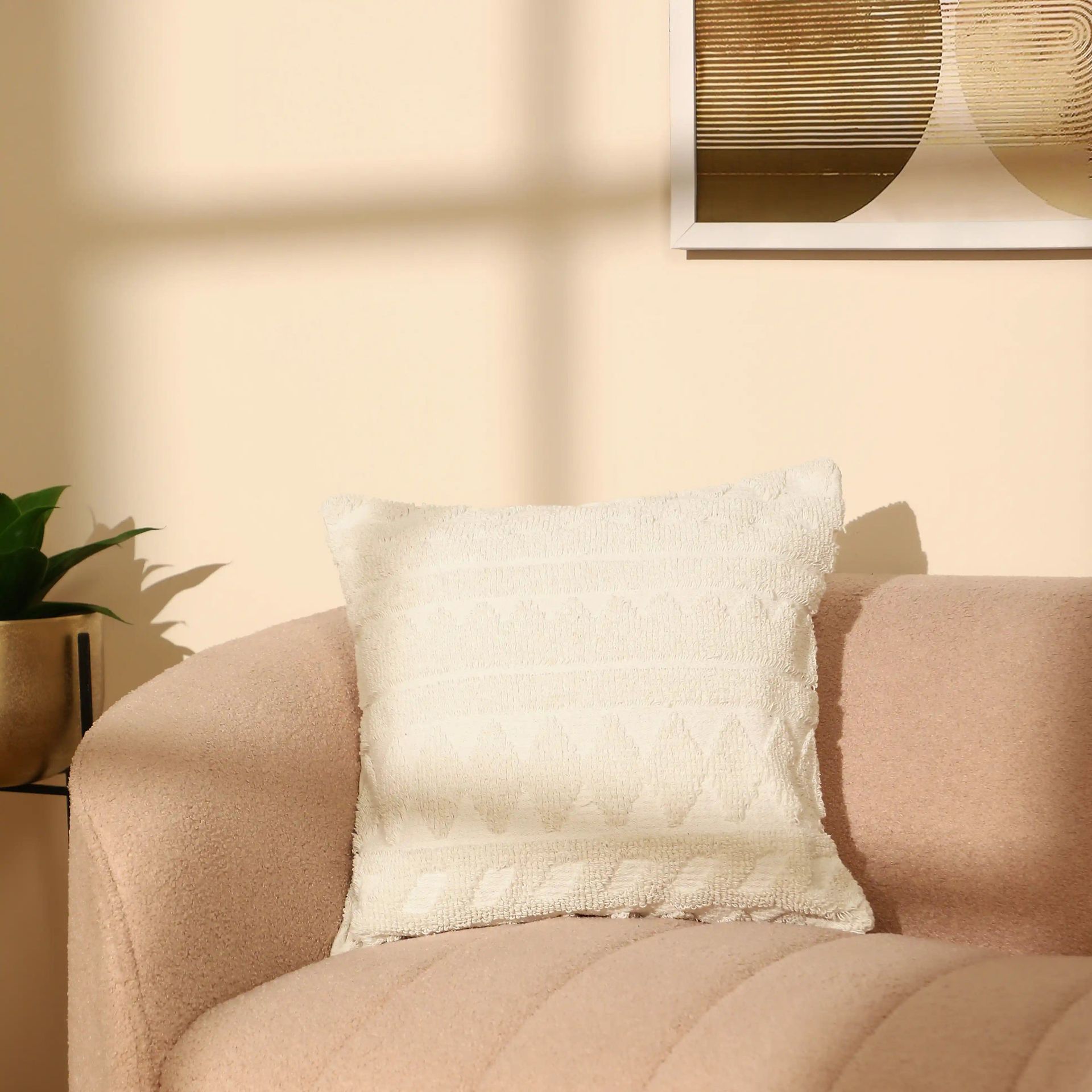Geometric 100% Cotton Beige Cushion Cover | Vissencia