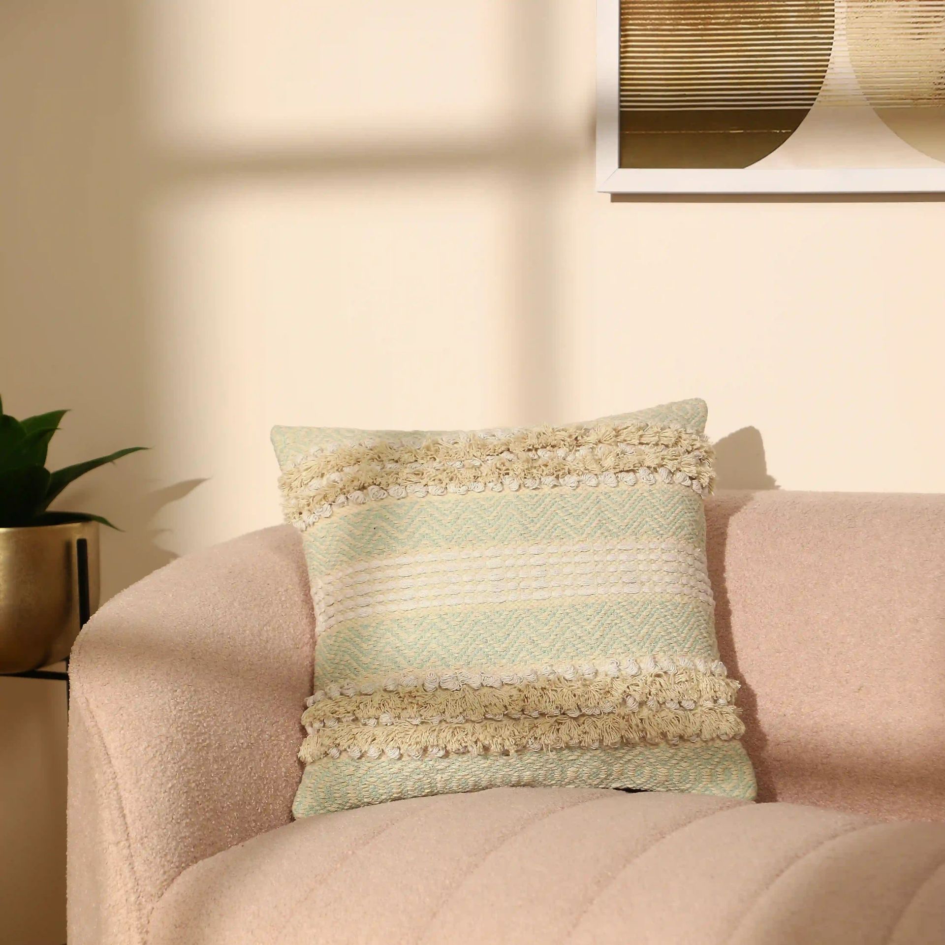 Geometric 100% Cotton Moonlit Sand Cushion Cover | Vissencia