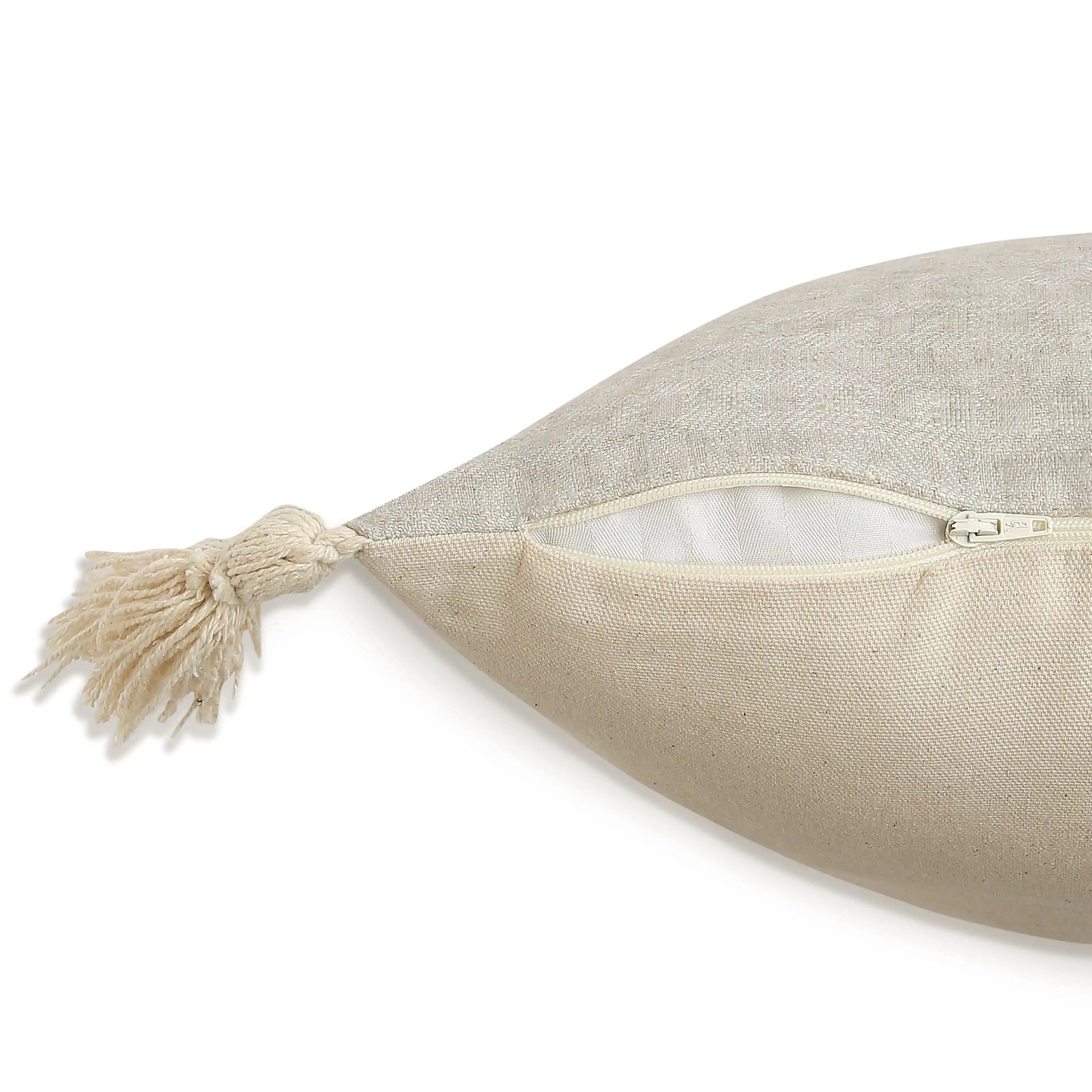 Indian Heritage Linen Blend Ivory Breeze Cushion Cover | Vissencia