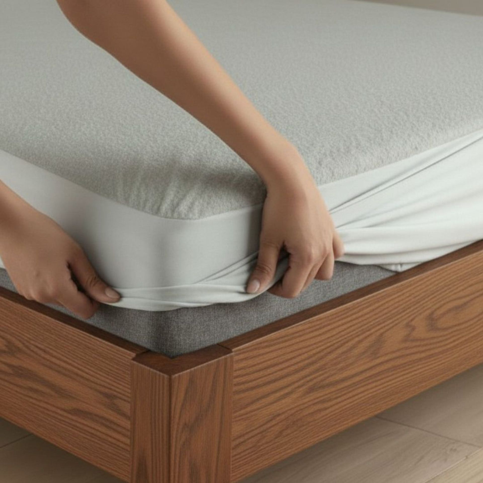 Solid Dyed TC Cotton Terry Grey Mattress Protector | Pure Canopy