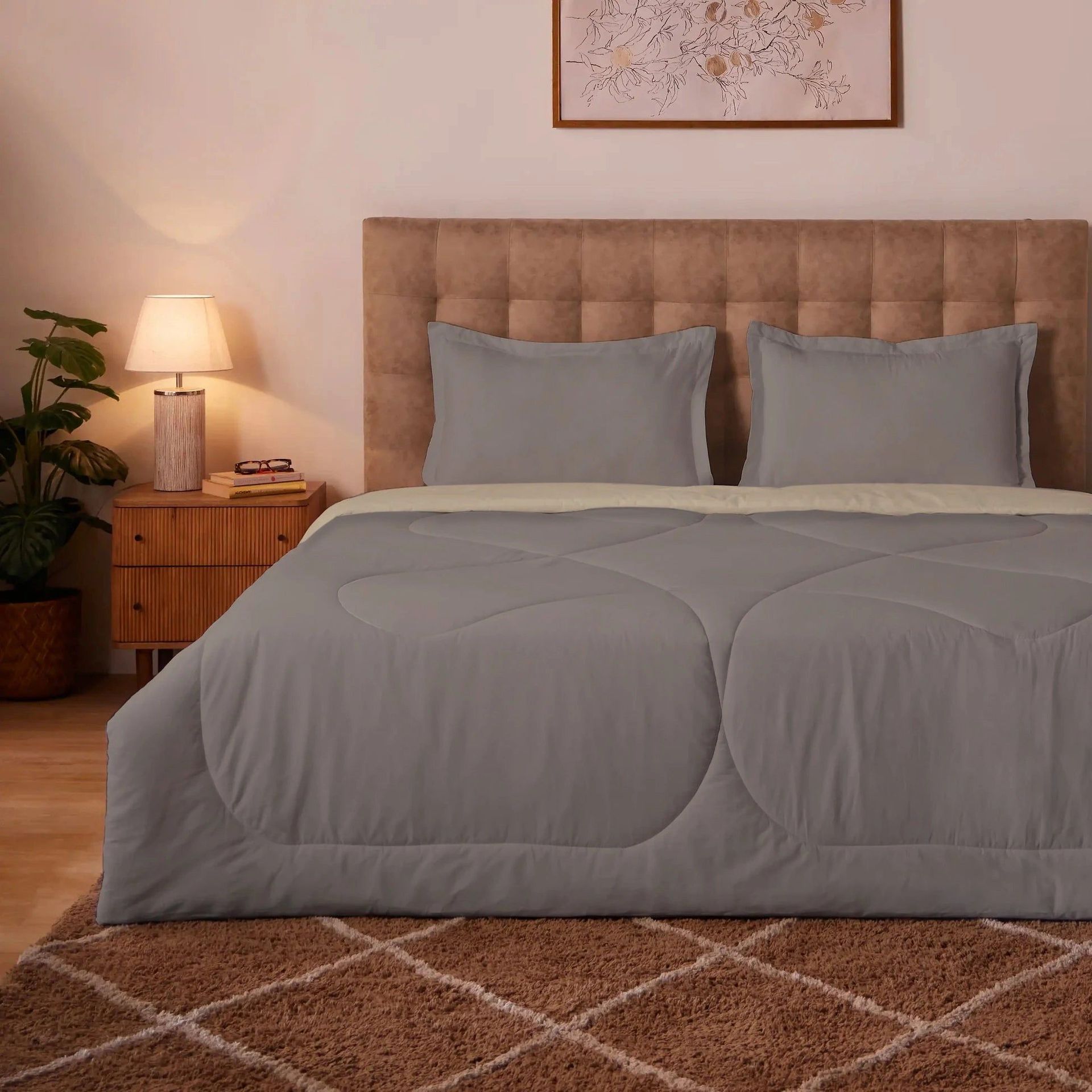 Solid 300 GSM 100% Cotton Beige Brown King Comforter | Plumelle