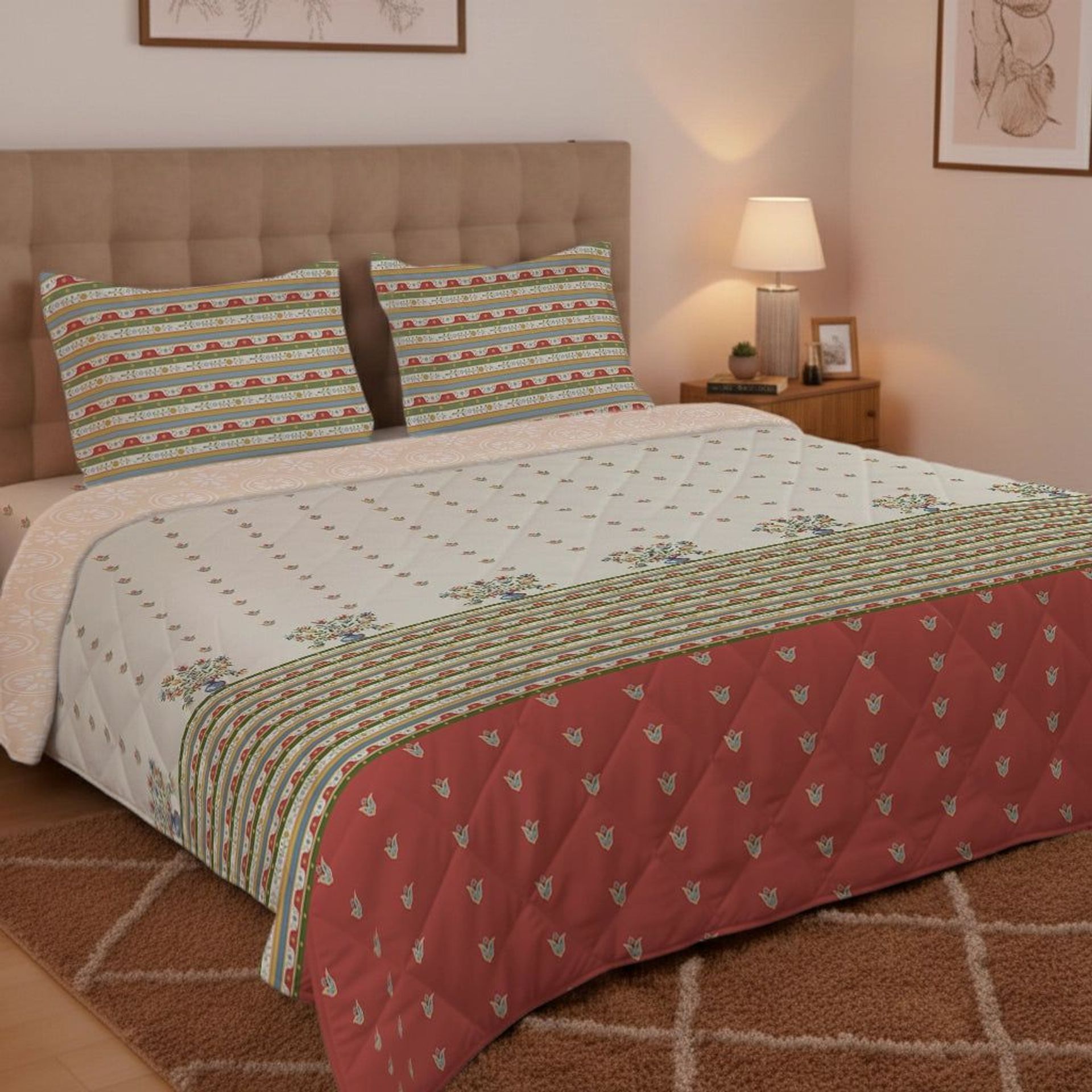 Indian Heritage 300 GSM 100% Cotton Brick Red King Comforter | Udyan Tales