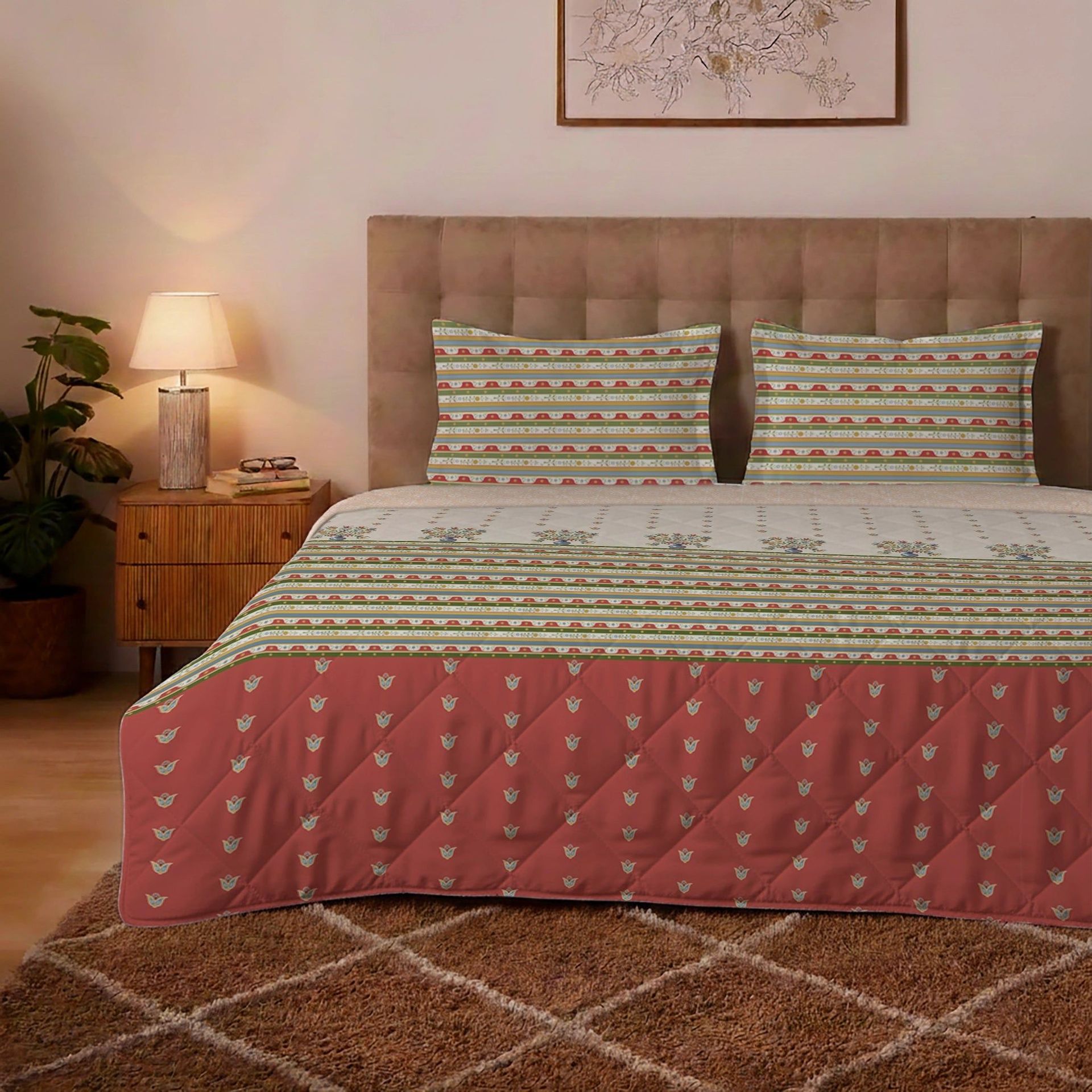 Indian Heritage 300 GSM 100% Cotton Brick Red King Comforter | Udyan Tales
