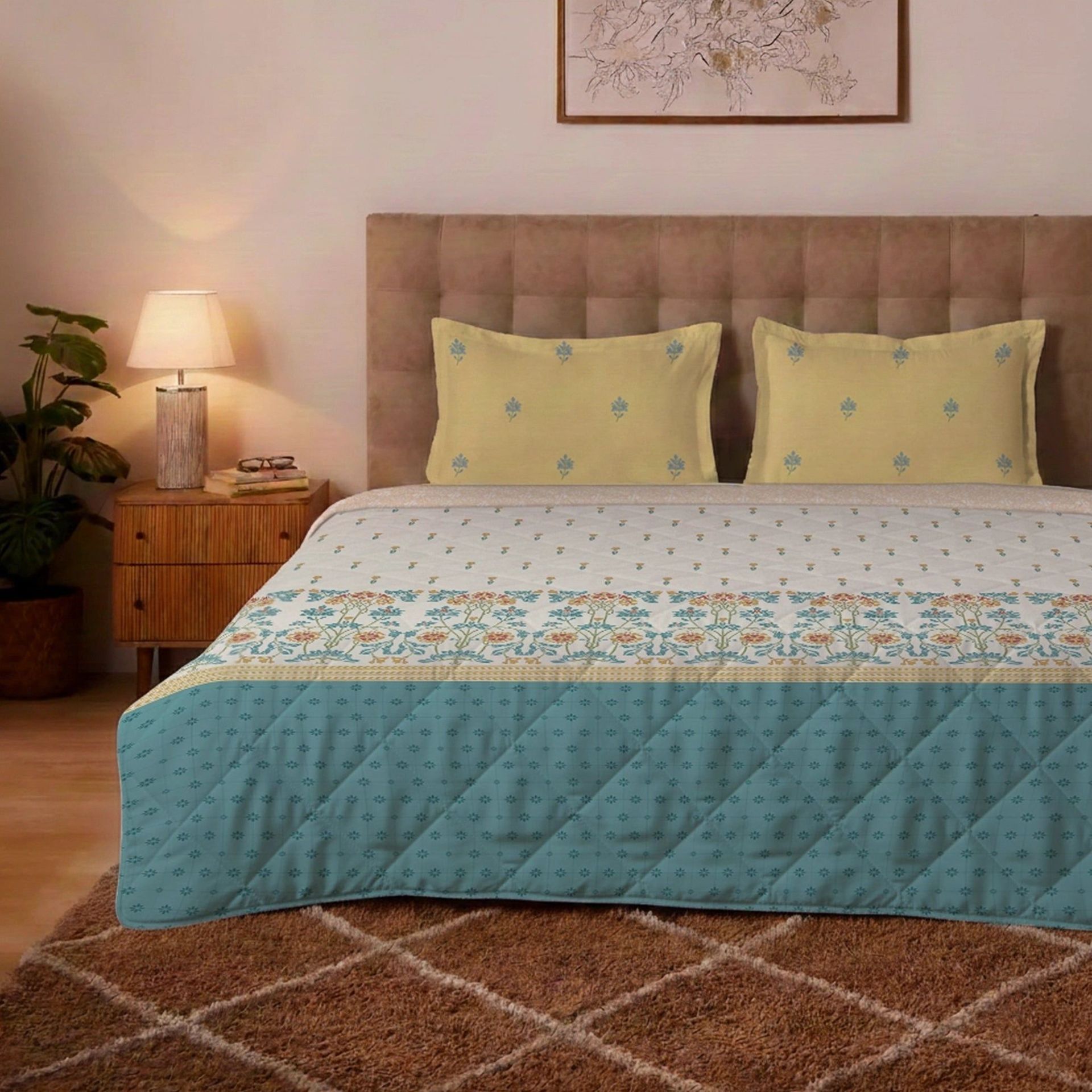 Indian Heritage 300 GSM 100% Cotton Midnight Teal King Comforter | Udyan Tales