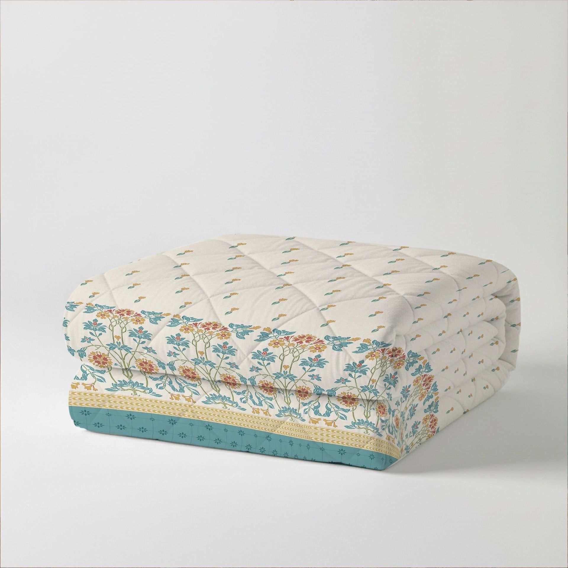 Indian Heritage 150 GSM 100% Cotton Midnight Teal King Comforter | Udyan Tales