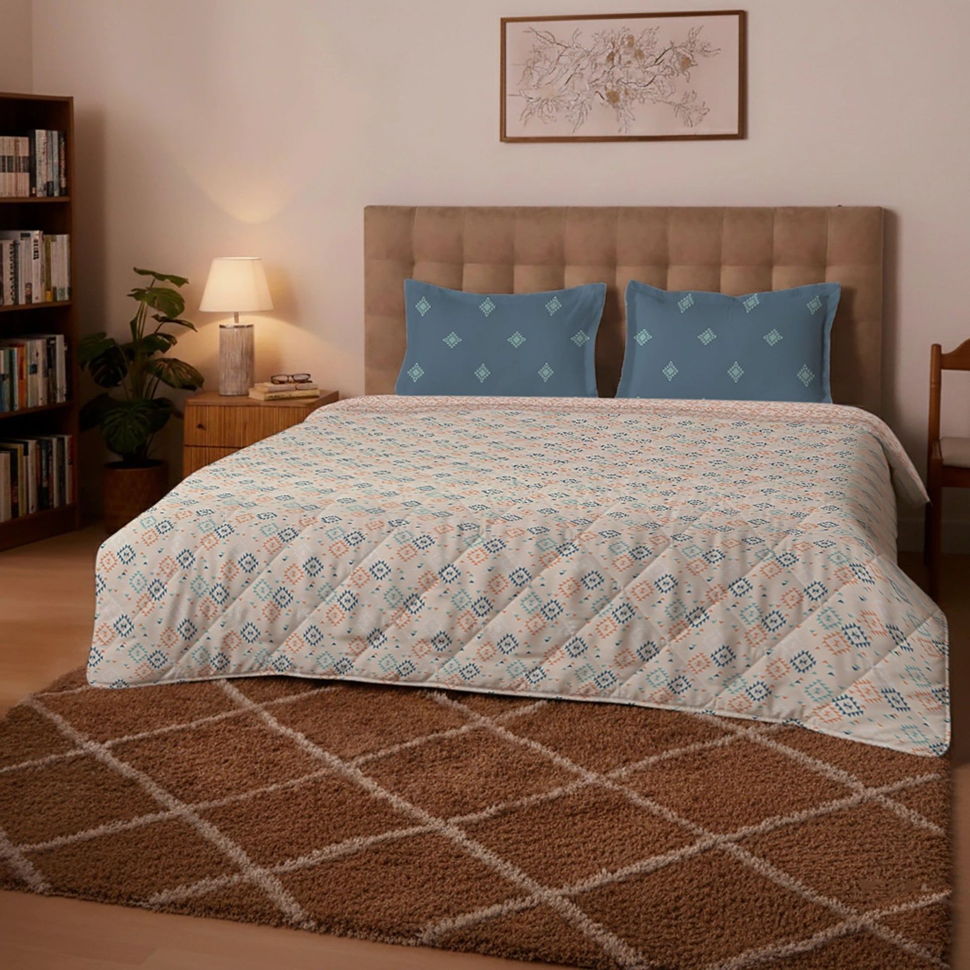 Ethnic 300 GSM 100% Cotton Rich Teal Double Comforter | Aangan Weaves