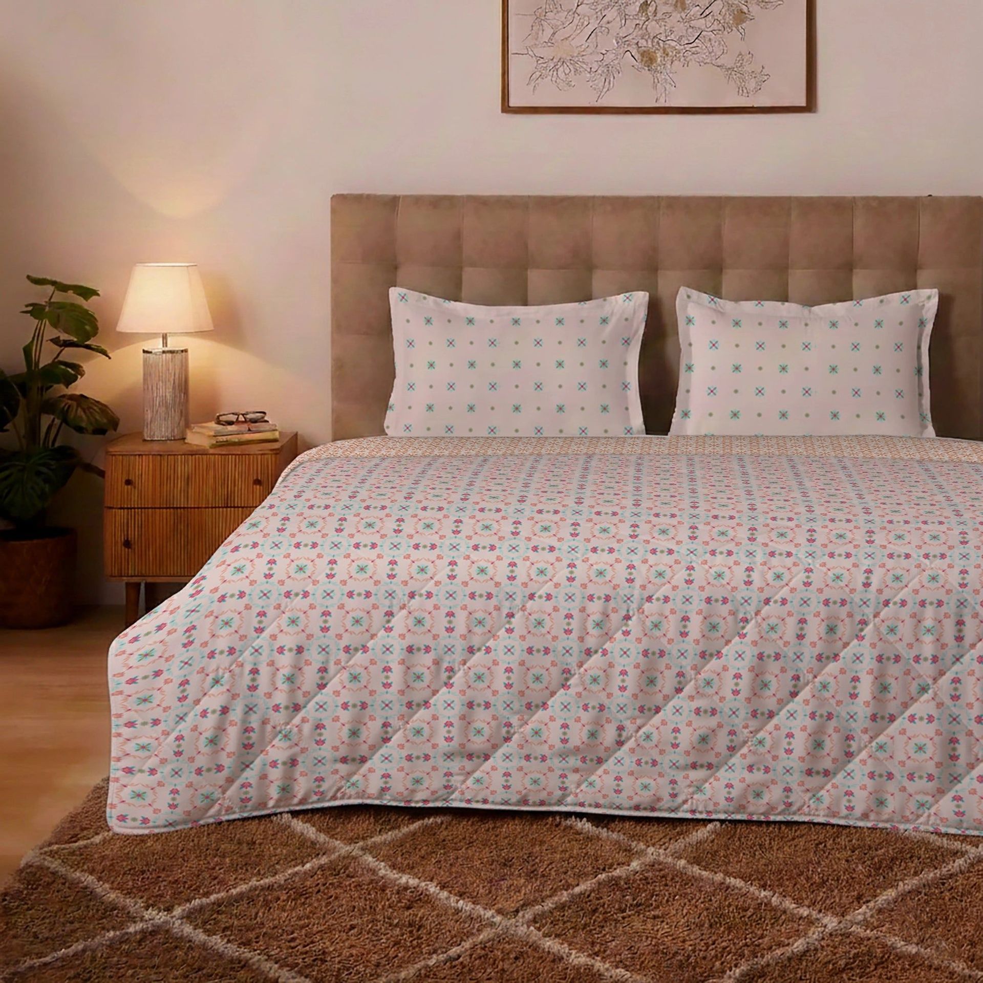 Floral 150 GSM 100% Cotton Blush Pink Double Comforter | Aangan Weaves