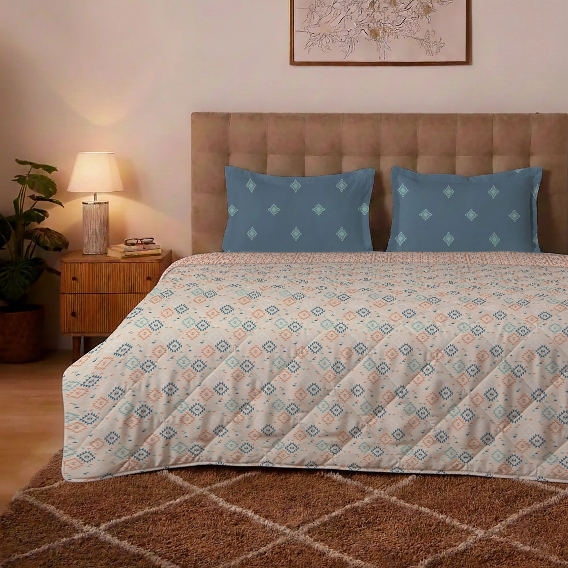 Ethnic 150 GSM 100% Cotton Rich Teal Double Comforter | Aangan Weaves