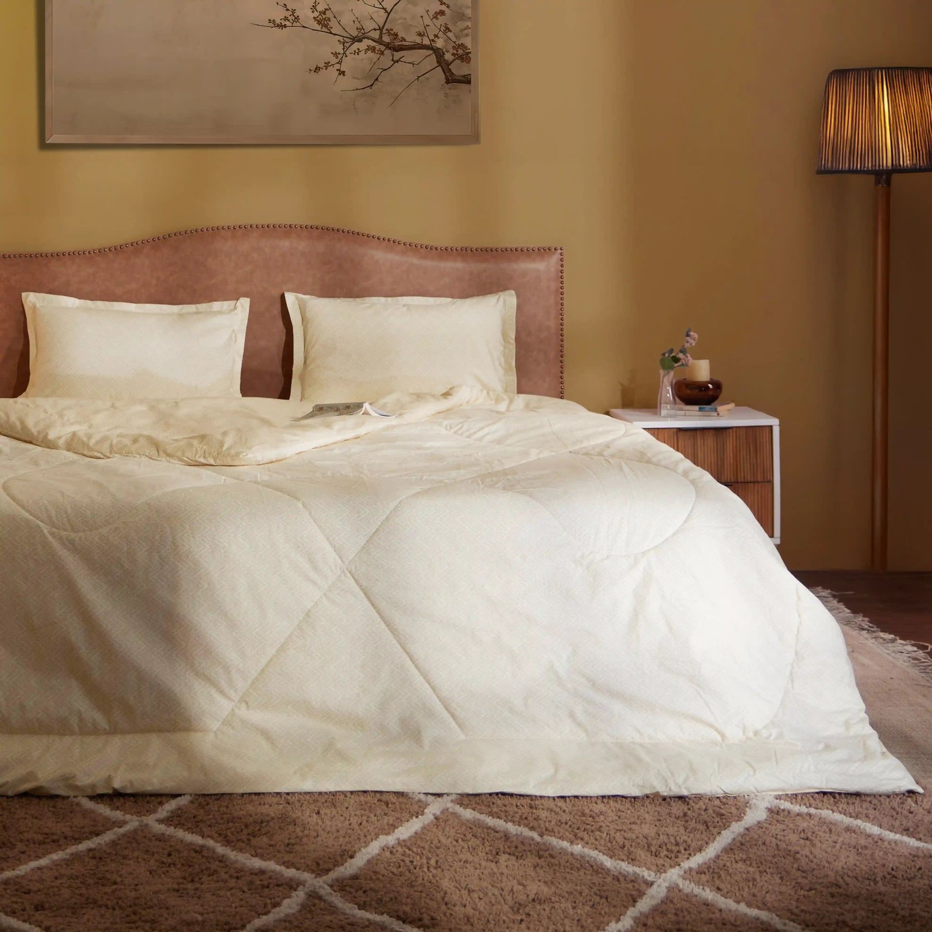 Geometric 120 GSM 100% Cotton Beige Double Comforter | Threadscapes