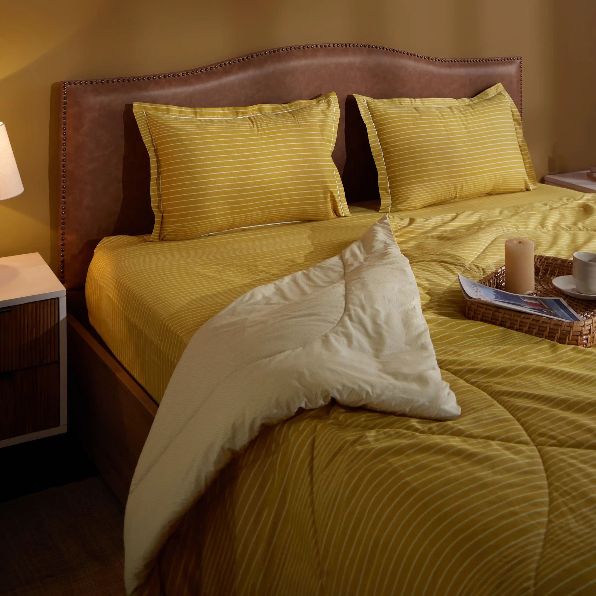 Geometric 120 GSM 100% Cotton Mustard Double Comforter | Threadscapes