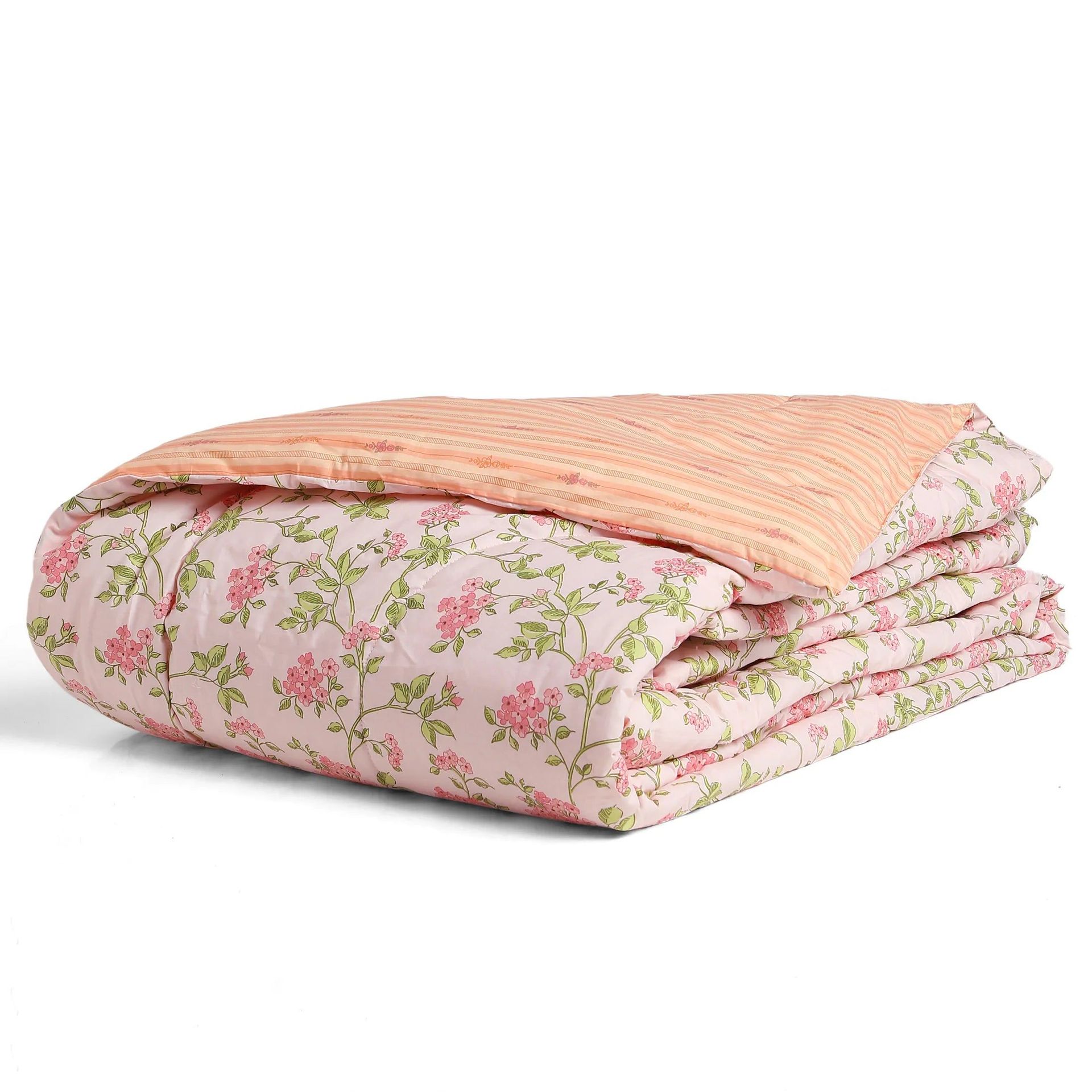 Floral 120 GSM 100% Cotton Pink Double Comforter | Bloomshire Luxe
