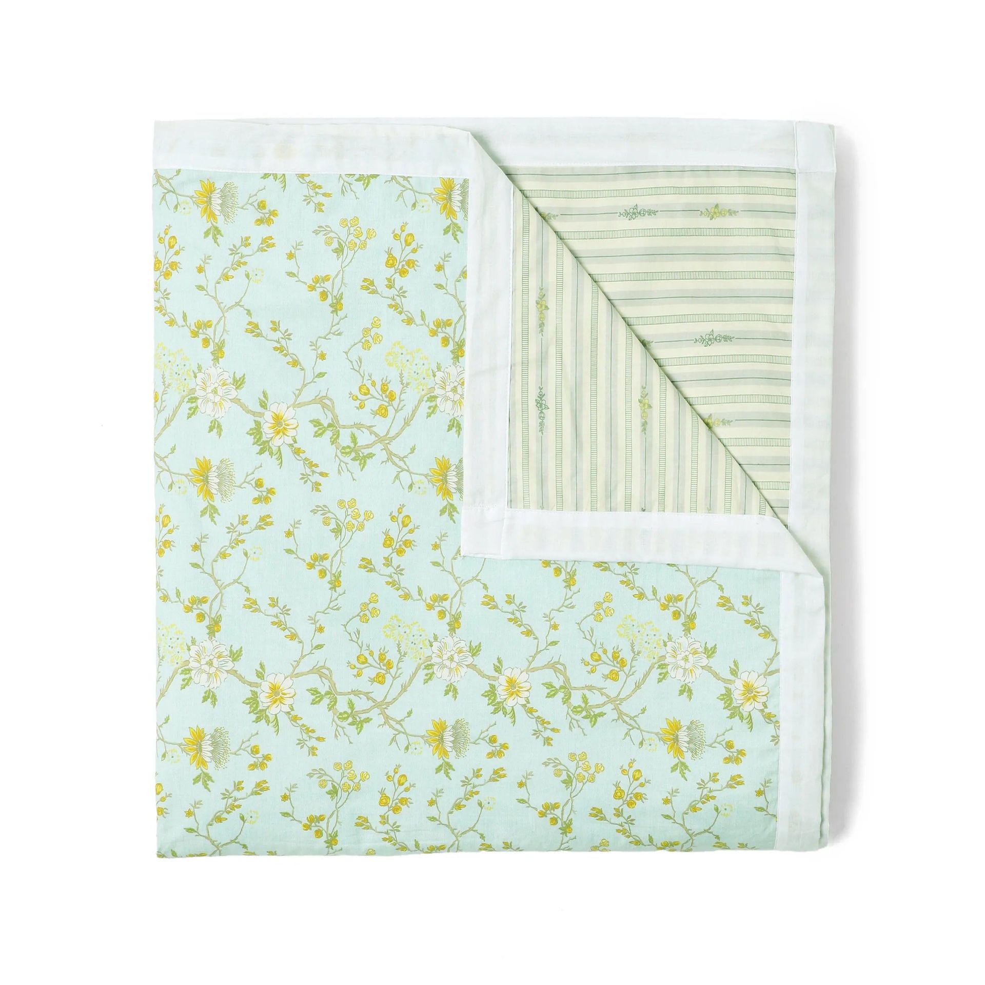 Floral 200 GSM 100% Cotton Light Blue Double Dohar | Bloomshire Luxe