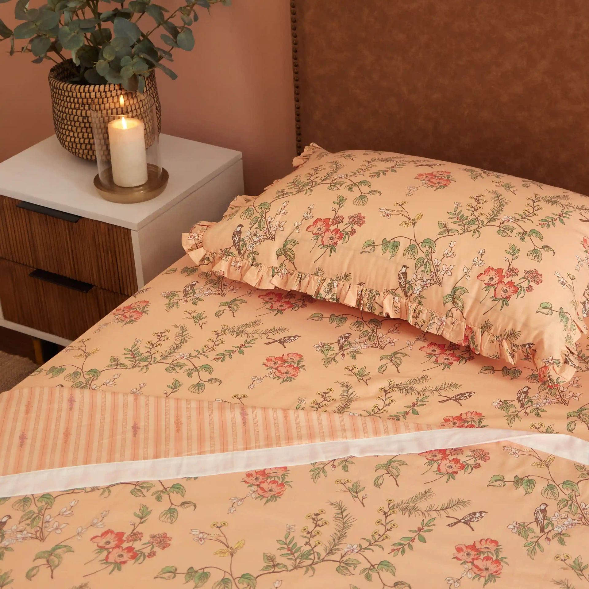 Floral 200 GSM 100% Cotton Peach Single Dohar | Bloomshire Luxe