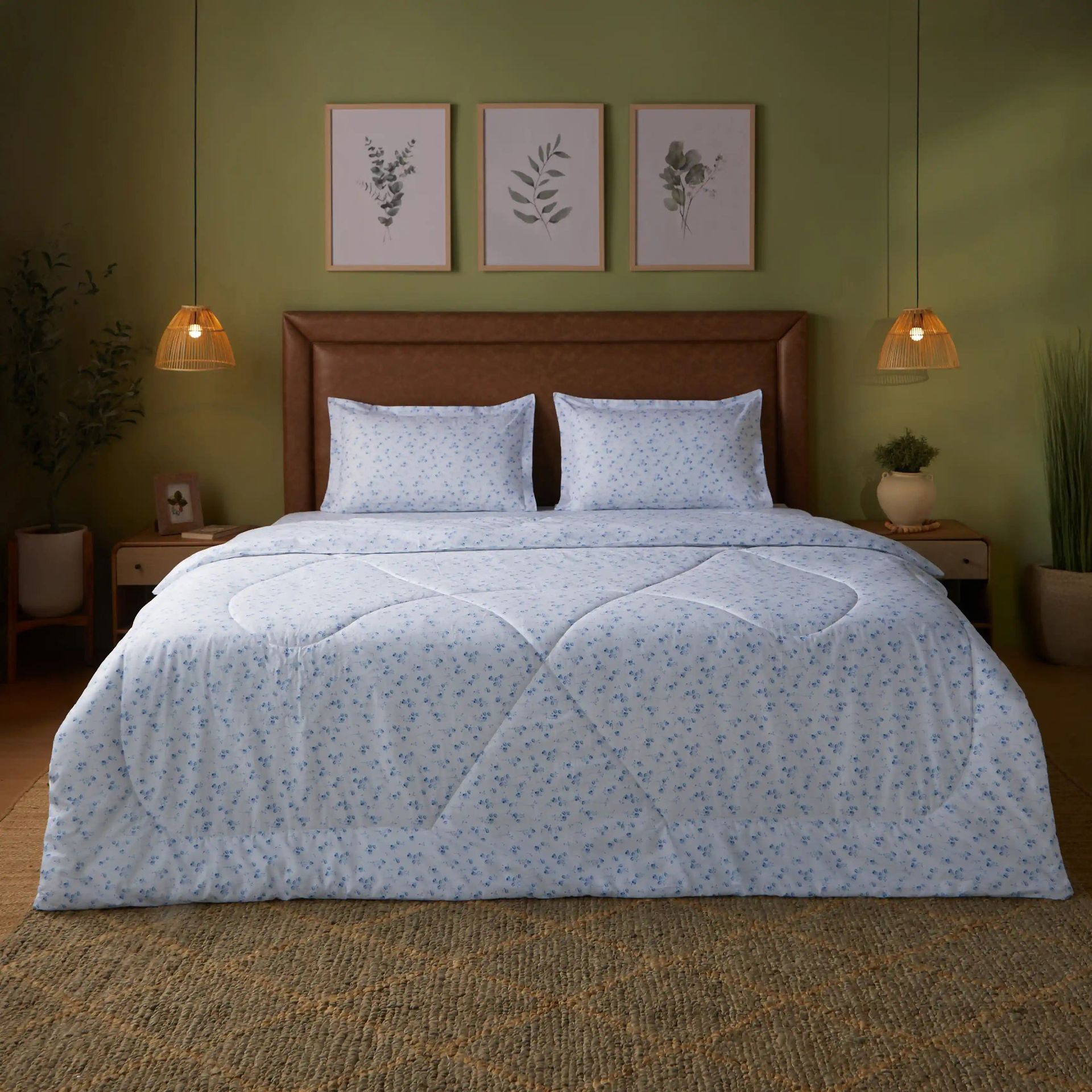 Floral 240 GSM 100% Cotton Ocean Blue Double Comforter | Bloomshire Classic