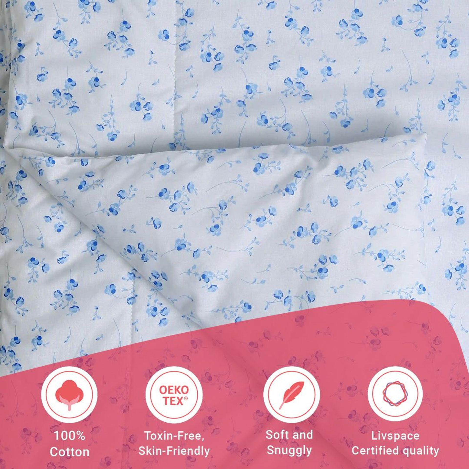 Floral 240 GSM 100% Cotton Ocean Blue Double Comforter | Bloomshire Classic