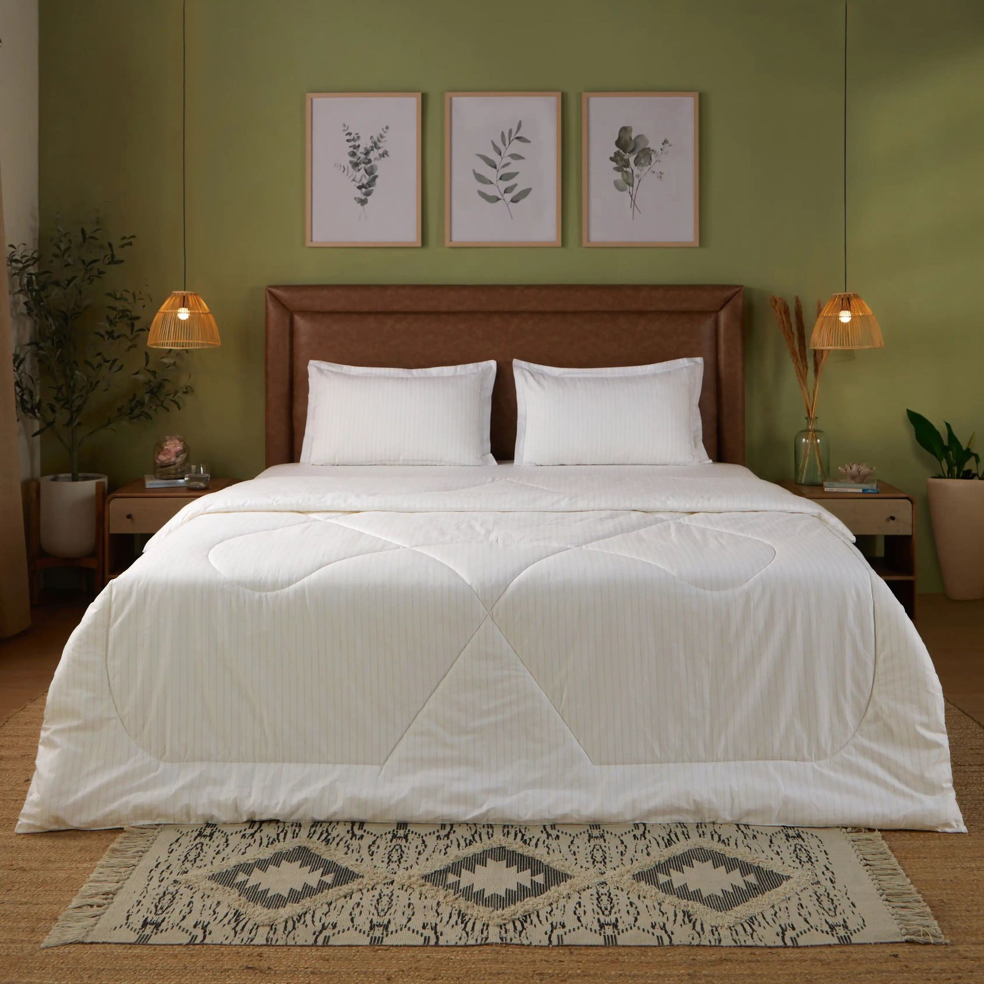 Geometric 240 GSM 100% Cotton Beige Double Comforter | Bloomshire Classic