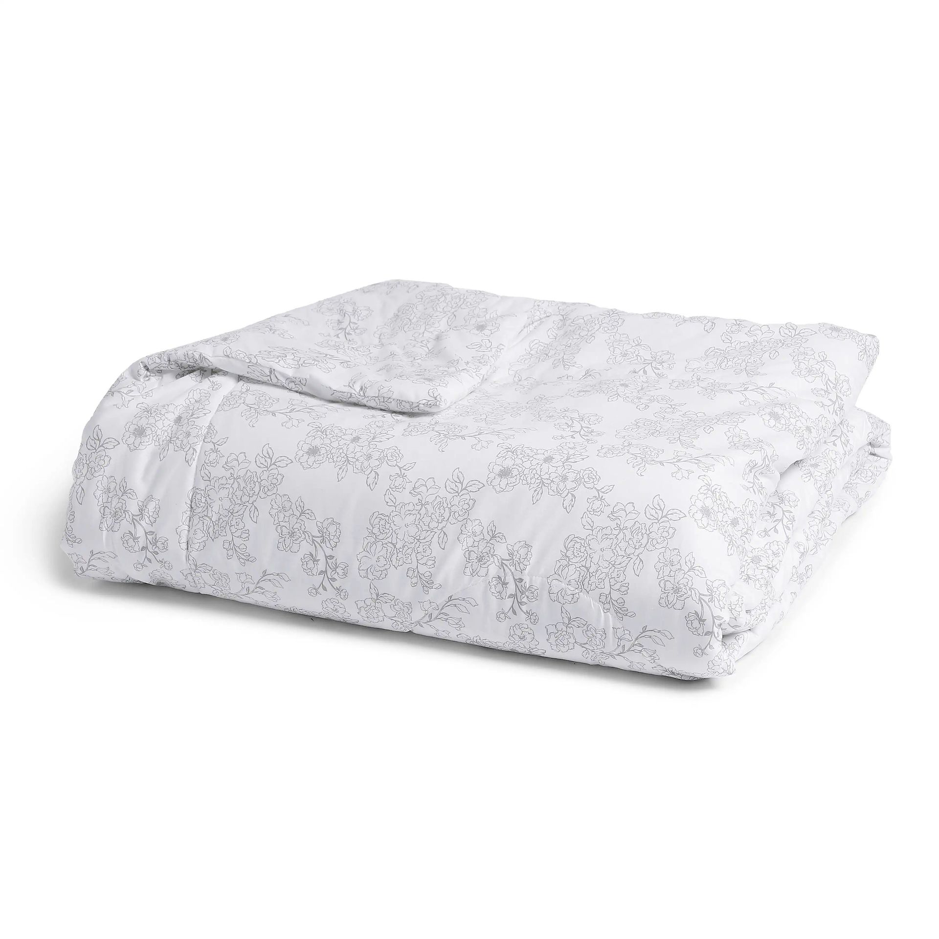 Floral 120 GSM 100% Cotton Grey Single Comforter | Bloomshire Classic