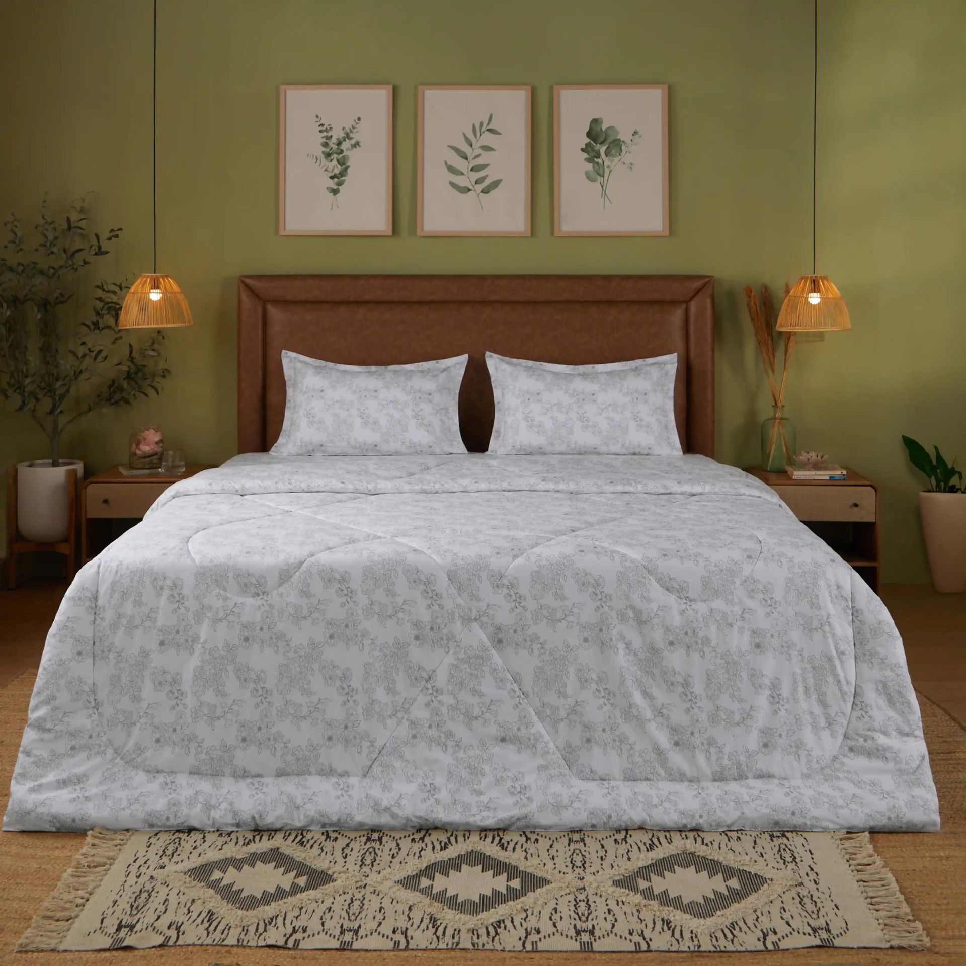 Floral 120 GSM 100% Cotton Grey Double Comforter | Bloomshire Classic