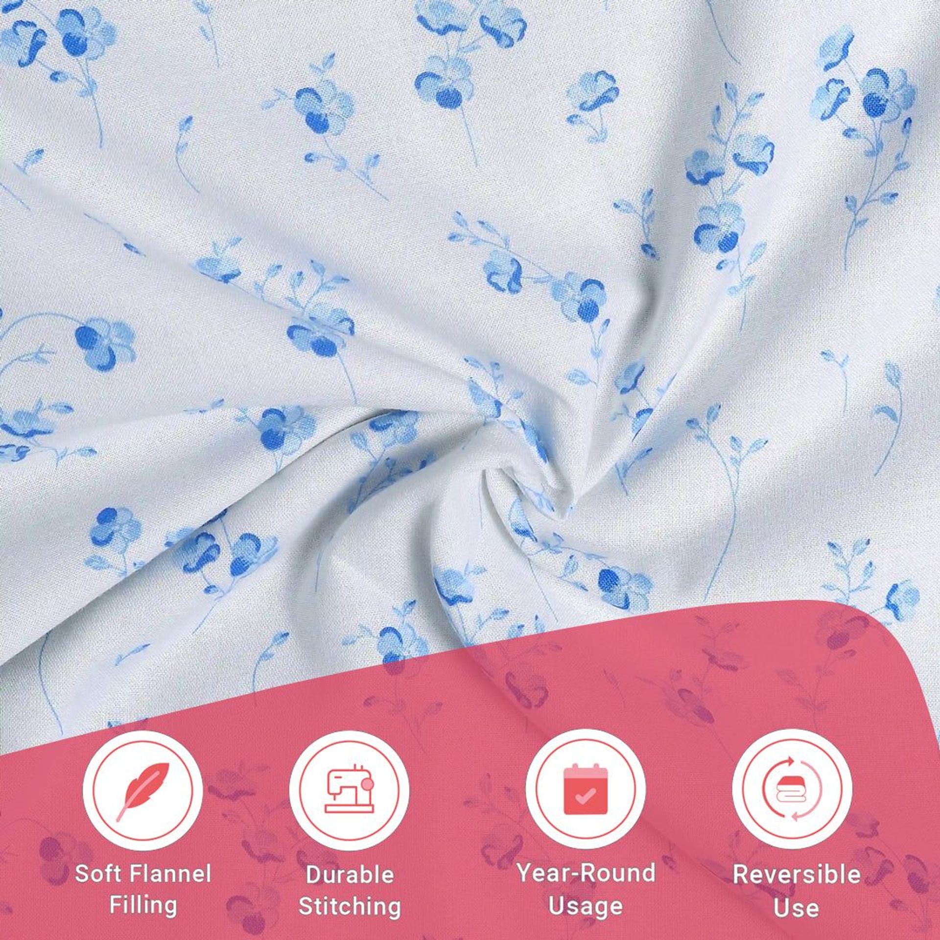 Floral 144 TC 100% Cotton Ocean Blue Single Dohar | Bloomshire Classic
