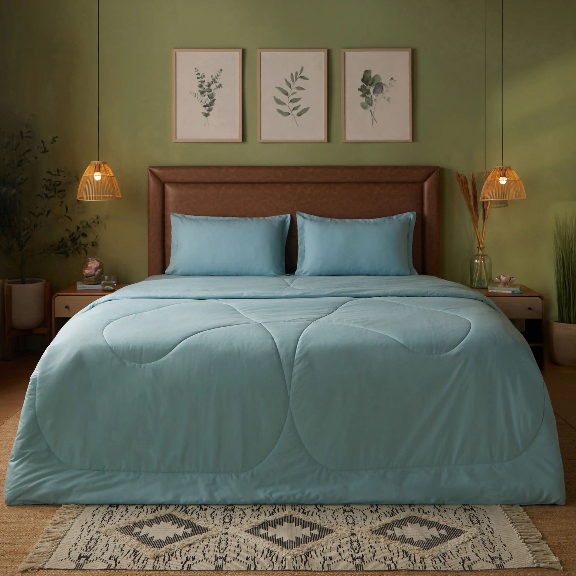 Solid Dyed 240 GSM Cotton Blue Sky Double Comforter | Paleto