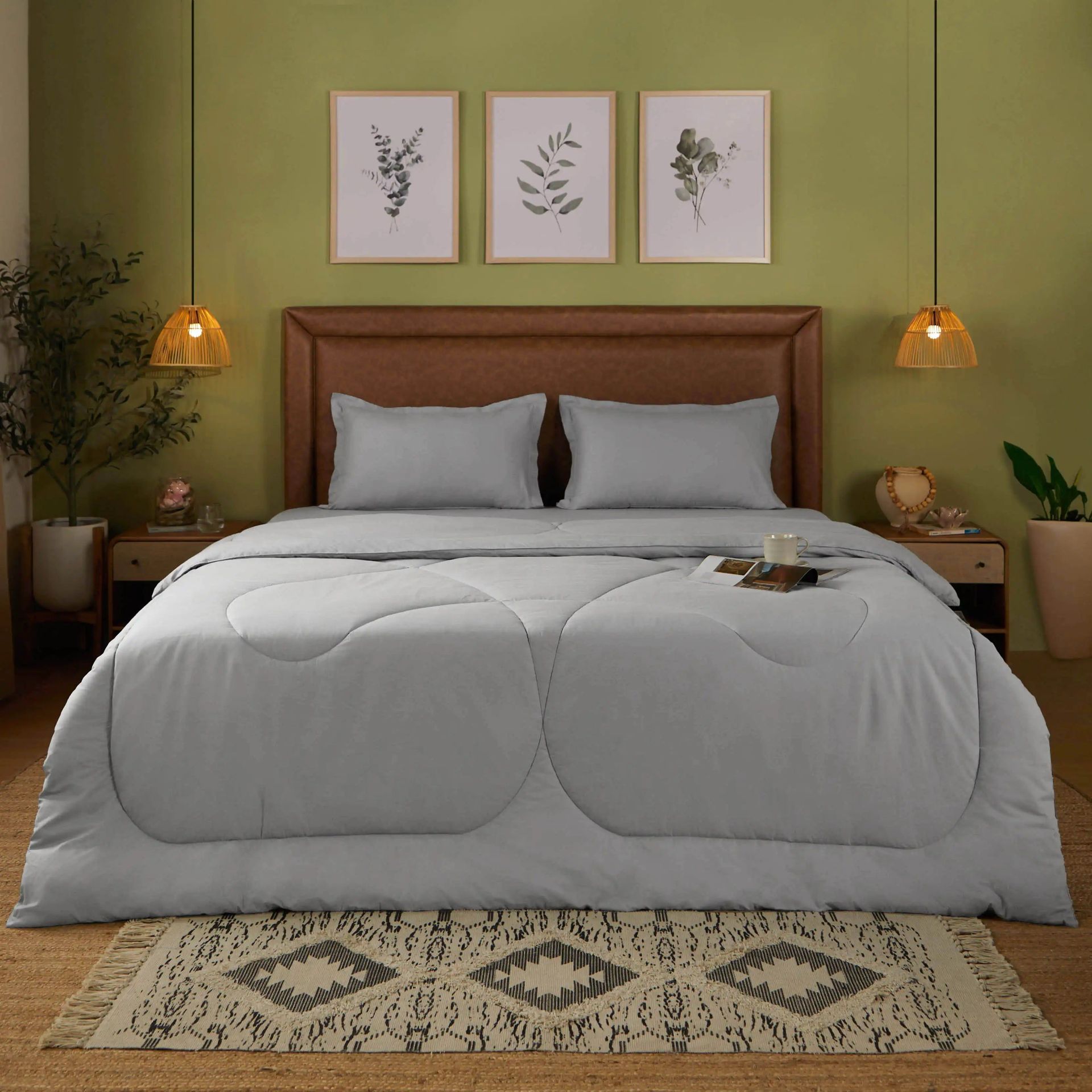 Solid Dyed 240 GSM Cotton Grey Double Comforter | Paleto