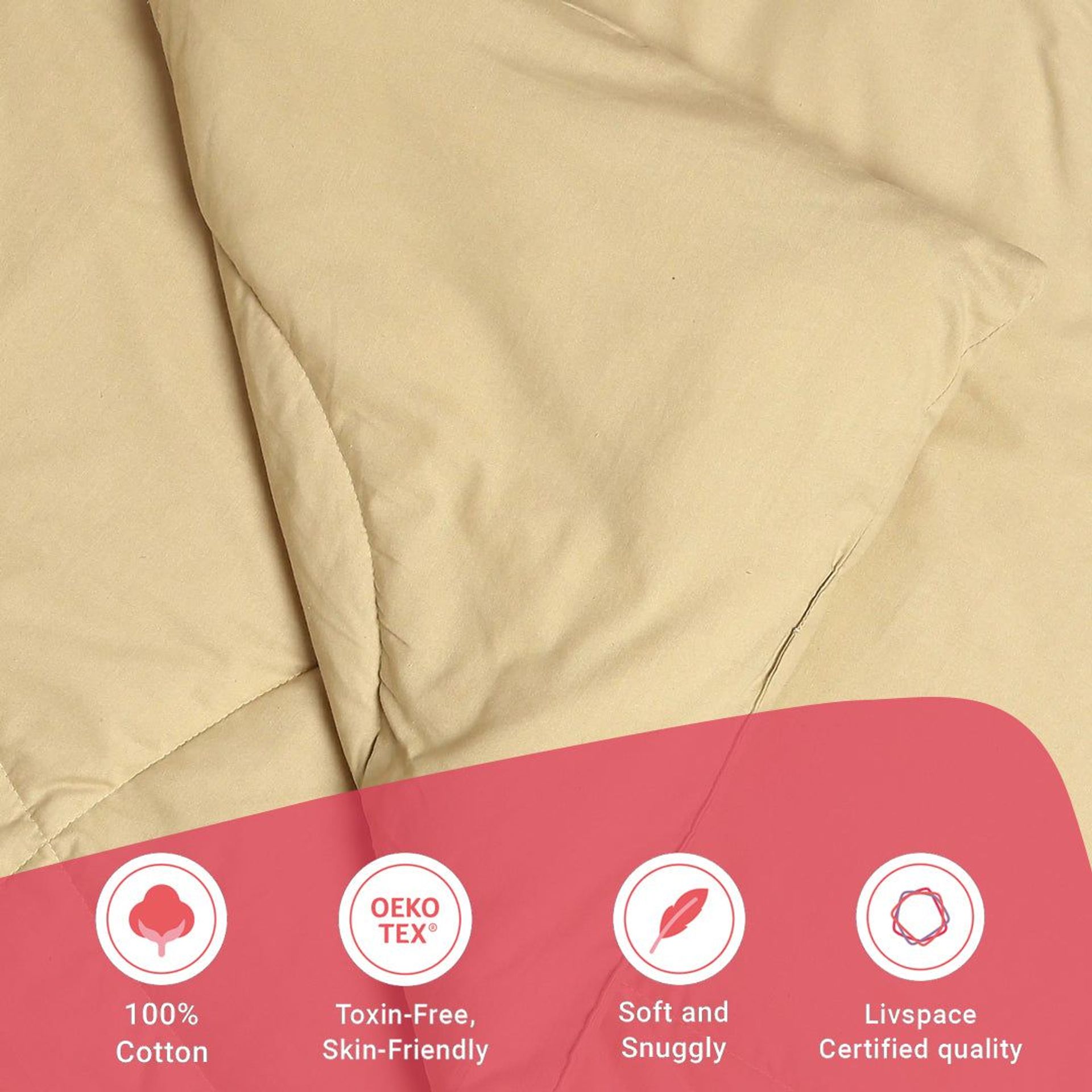 Solid Dyed 120 GSM Cotton Beige Single Comforter | Paleto
