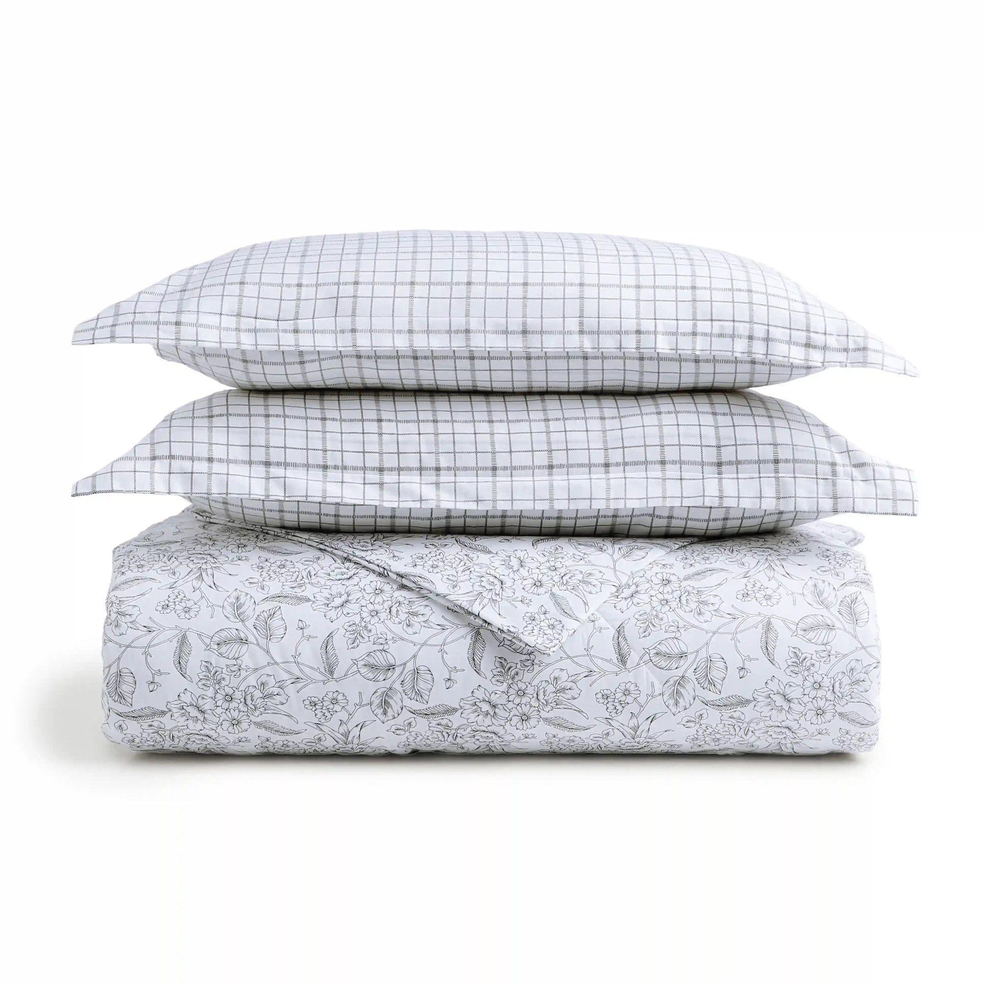 Floral Geometric 144 TC Cotton Charcoal Bloom Double Bedding Set | Mishella