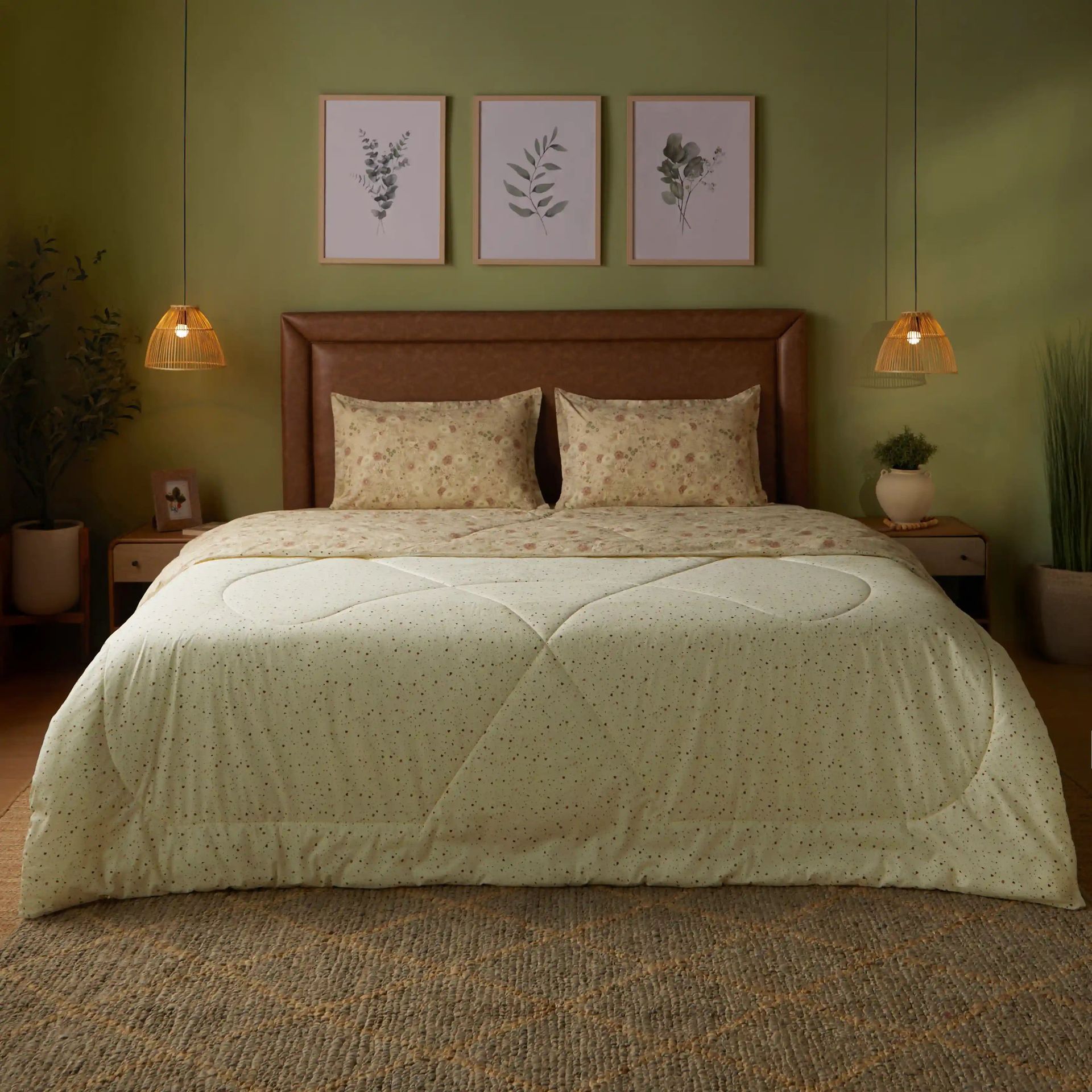 Floral Geometric 144 TC Cotton Cream Double Bedding Set | Mishella