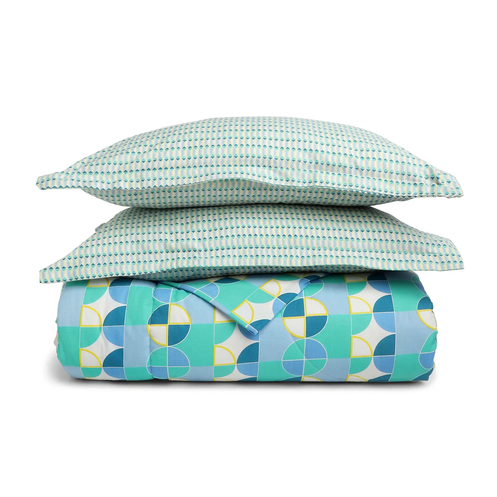 Geometric 144 TC Cotton Orbit Teal Double Bedding Set | Mishella