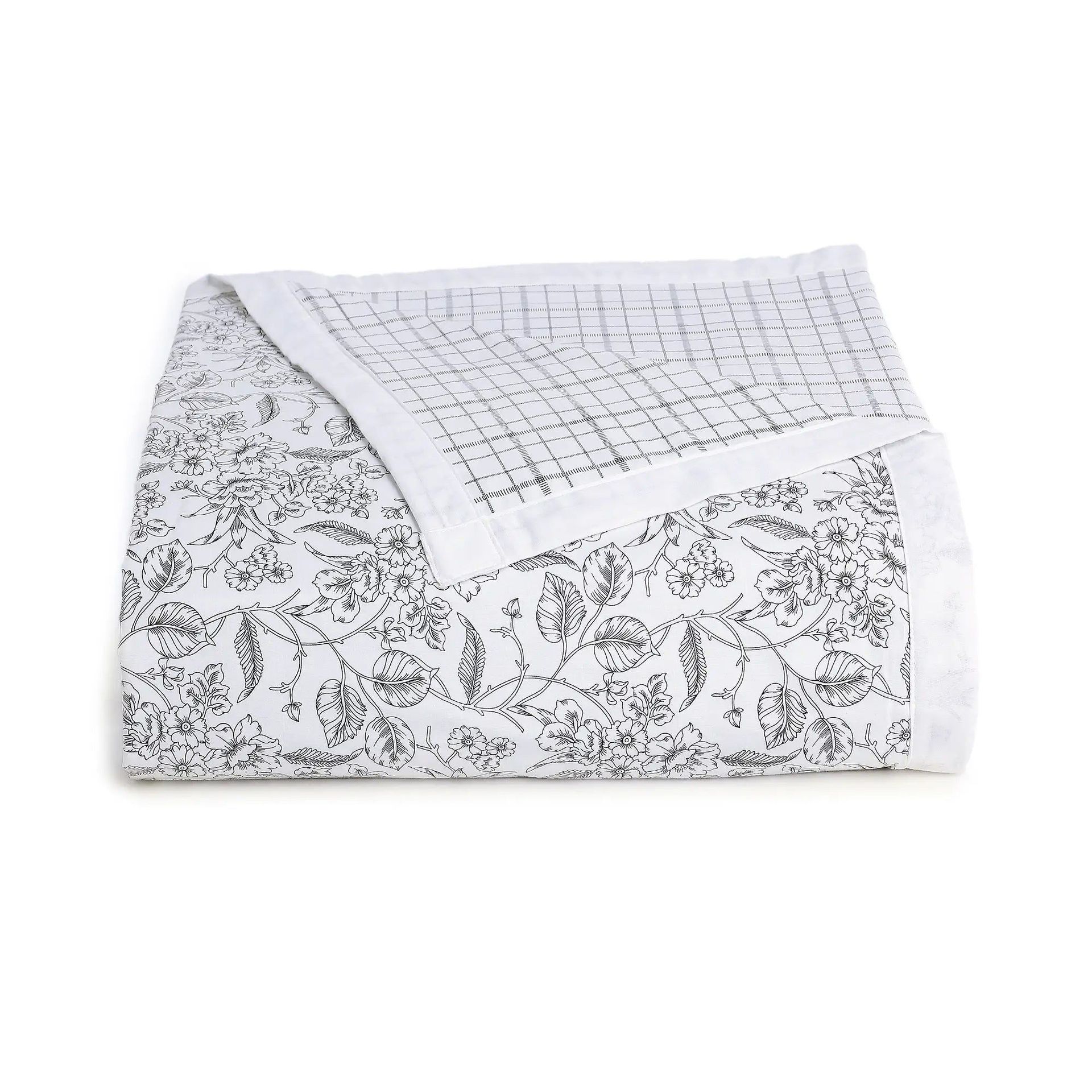 Floral Geometric 144 TC 100% Cotton Charcoal Bloom Double Bedding Set | Mishella