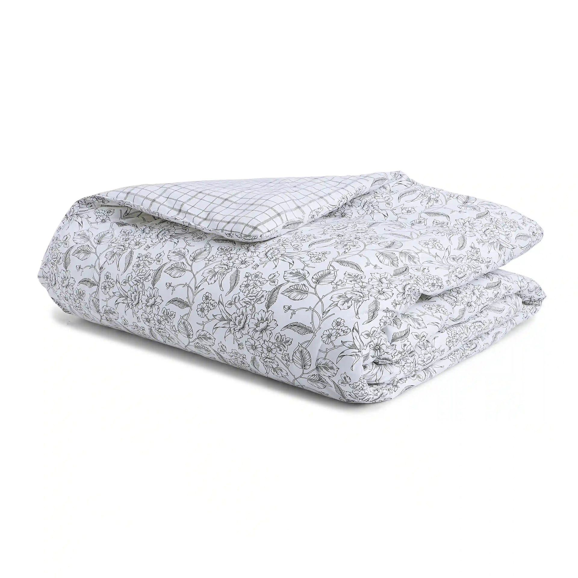 Floral Geometric 144 GSM 100% Cotton Charcoal Bloom Double Comforter | Mishella