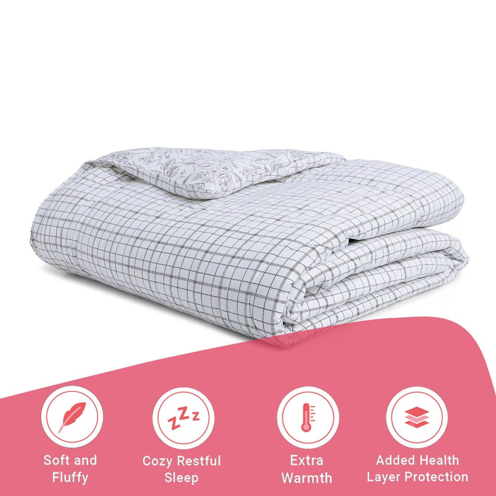 Floral Geometric 144 GSM 100% Cotton Charcoal Bloom Double Comforter | Mishella