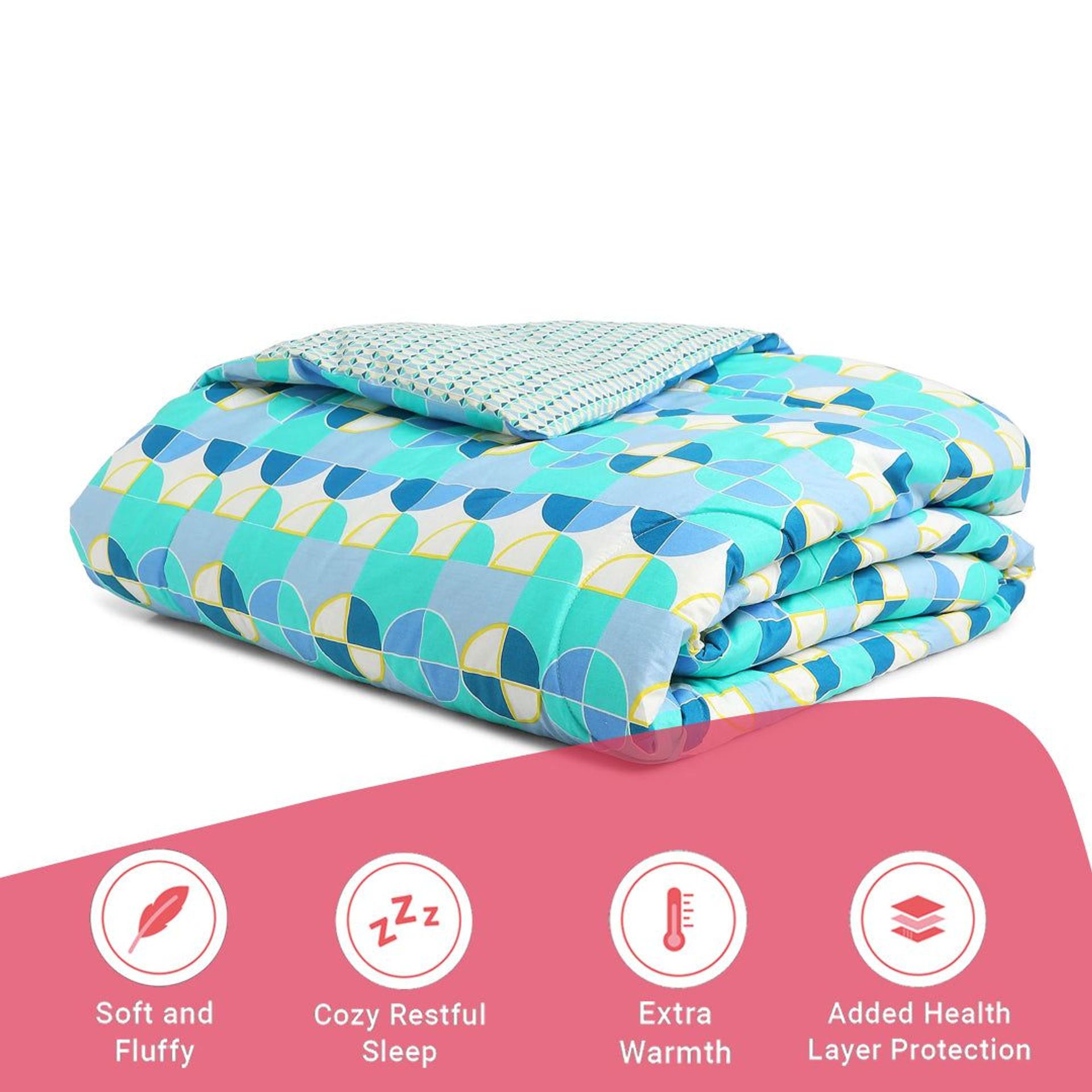 Geometric 144 GSM 100% Cotton Kaleido Teal Double Comforter | Mishella