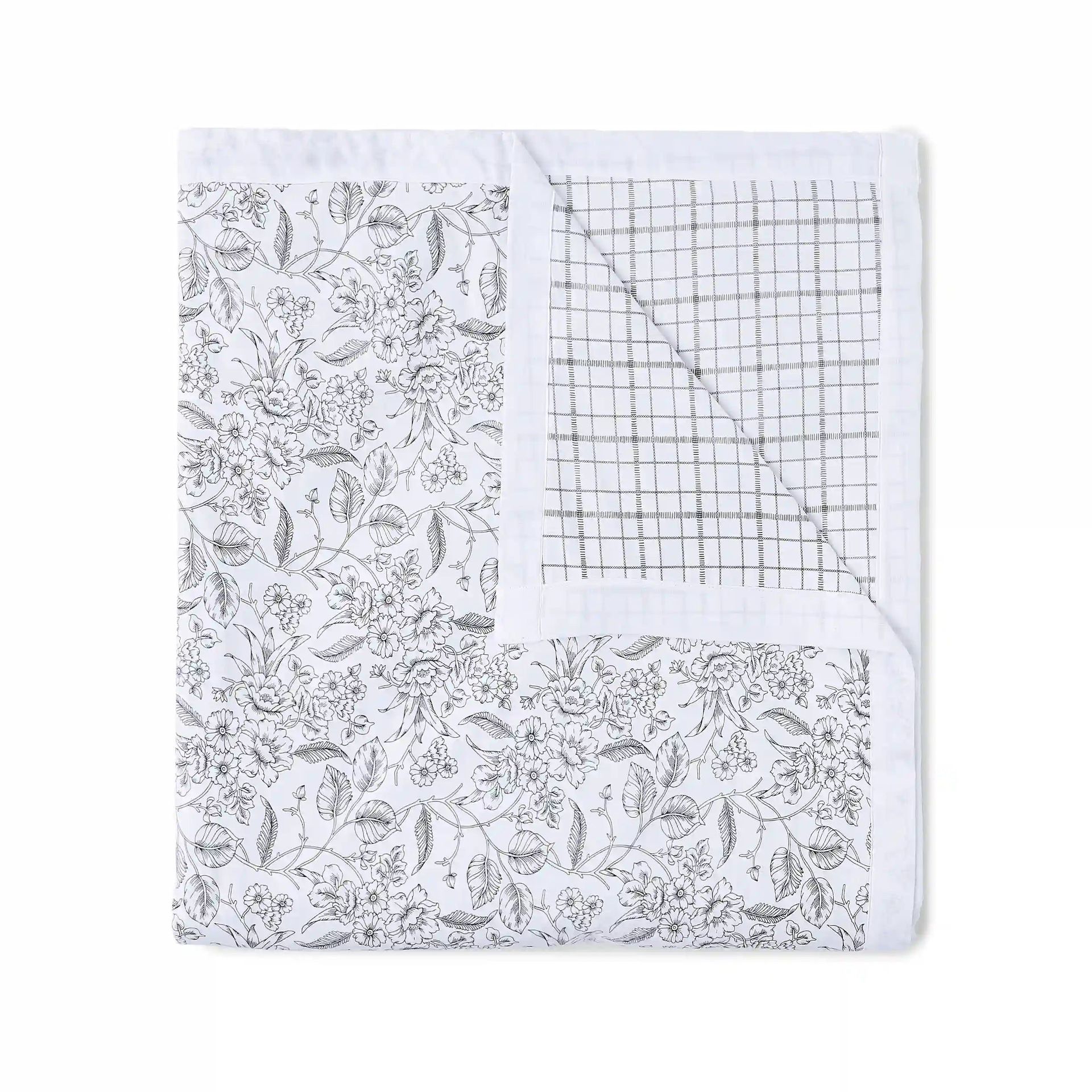 Floral Geometric 144 TC 100% Cotton Charcoal Checks Double Dohar | Mishella