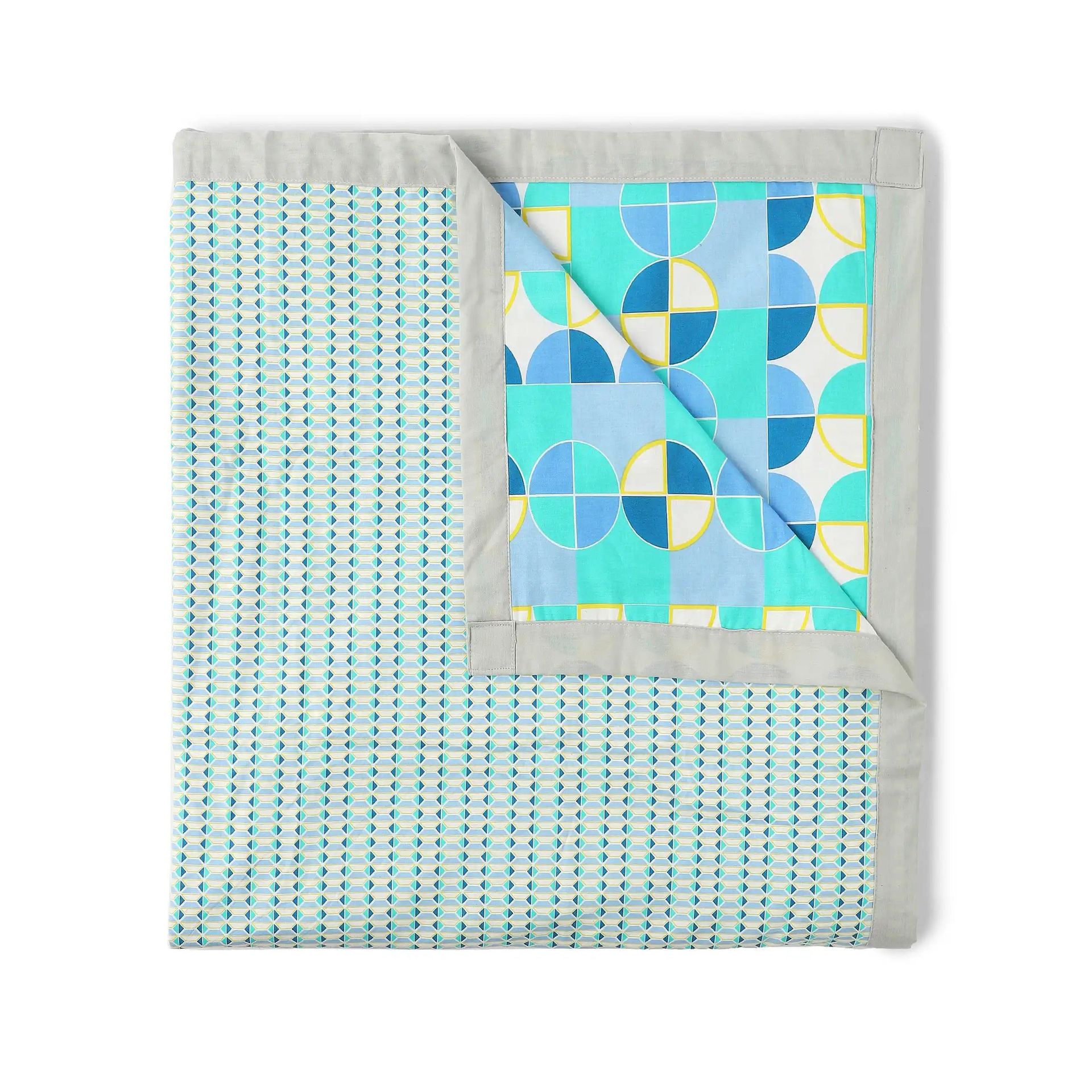 Geometric 144 TC 100% Cotton Kaleido Teal Single Dohar | Mishella