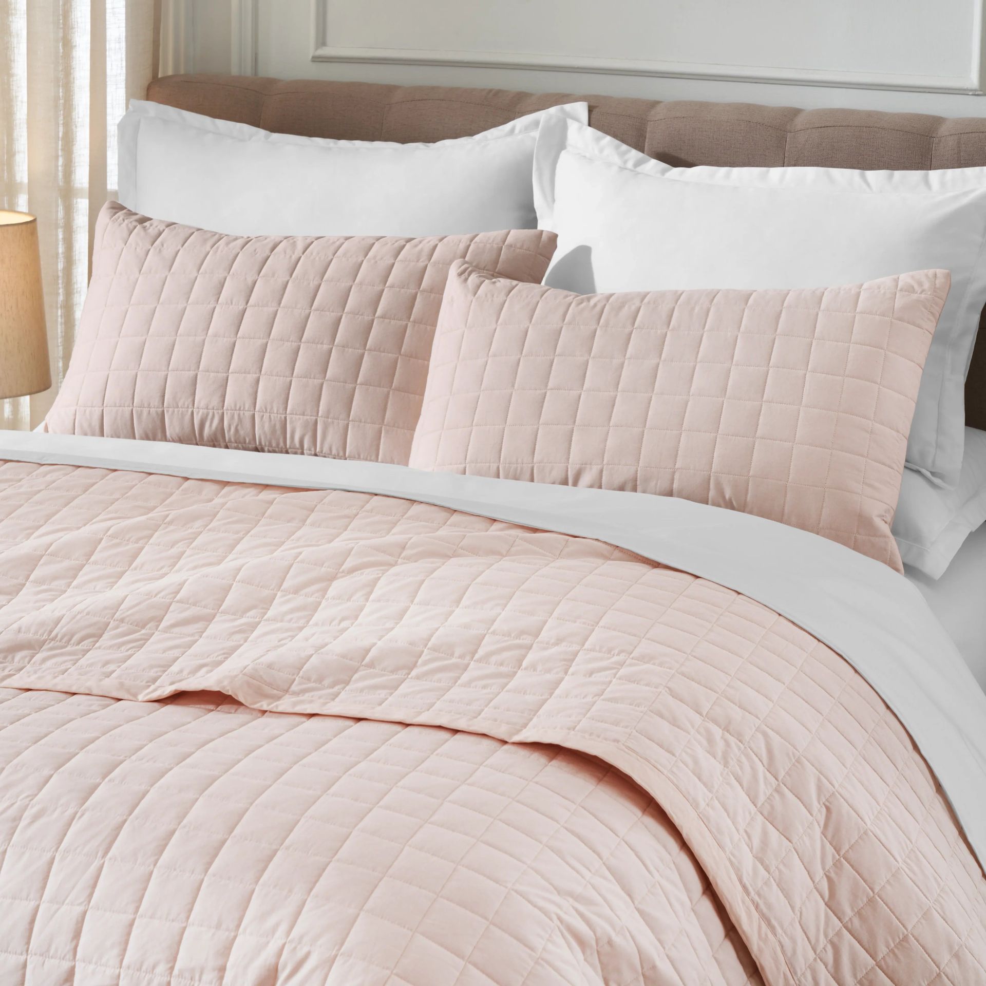 Box Quilted Solid 200 TC 100% Cotton Percale Sepia Rose King Bed Cover Set | Nuvola
