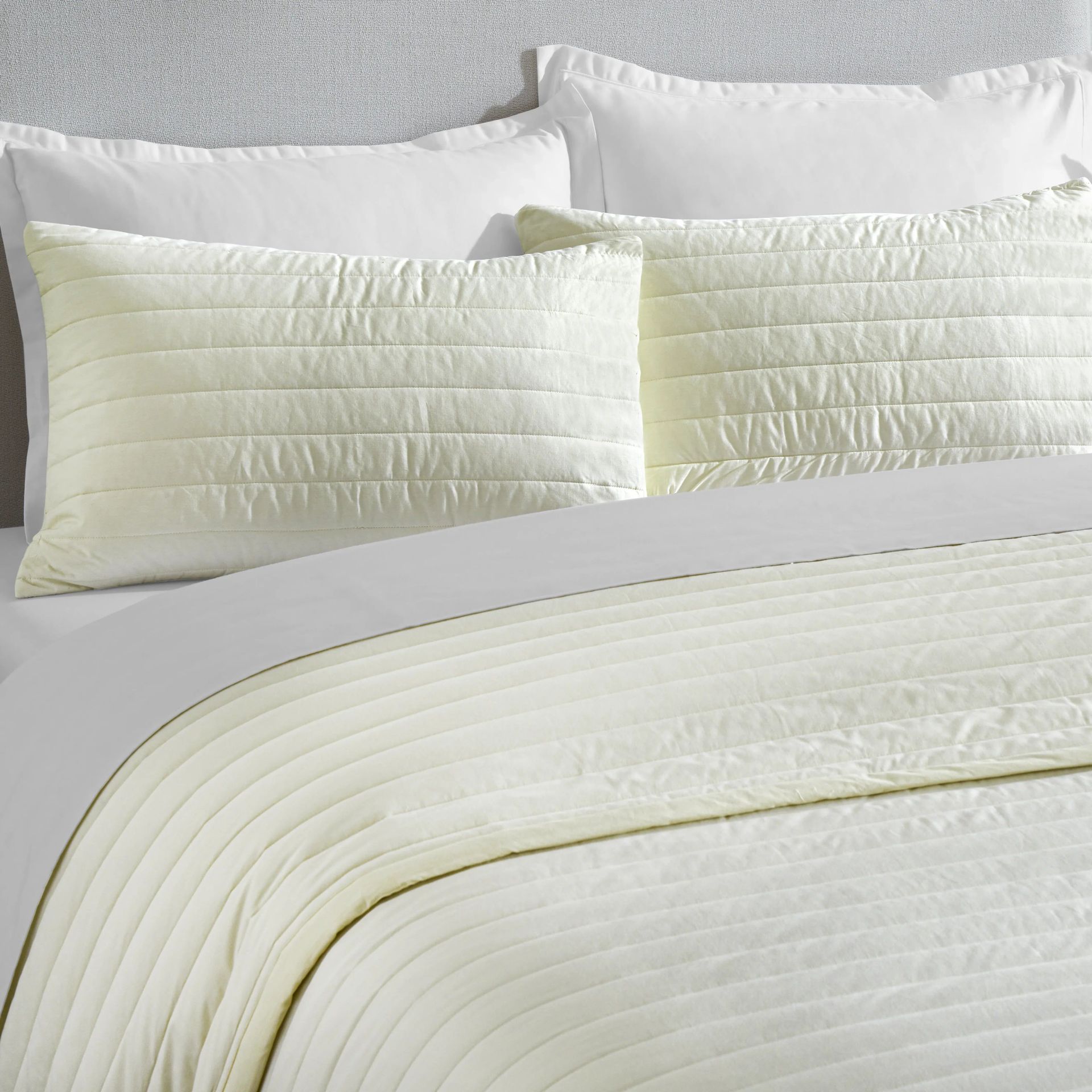 Straight Quilted Solid 200 TC 100% Cotton Percale Ivory King Bed Cover Set | Nuvola