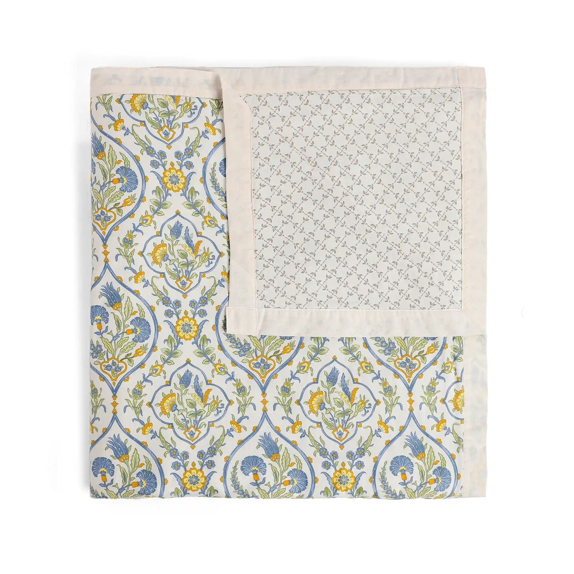 Ethnic 250 TC 100% Cotton Yellow Bloom Double Dohar | Fergana