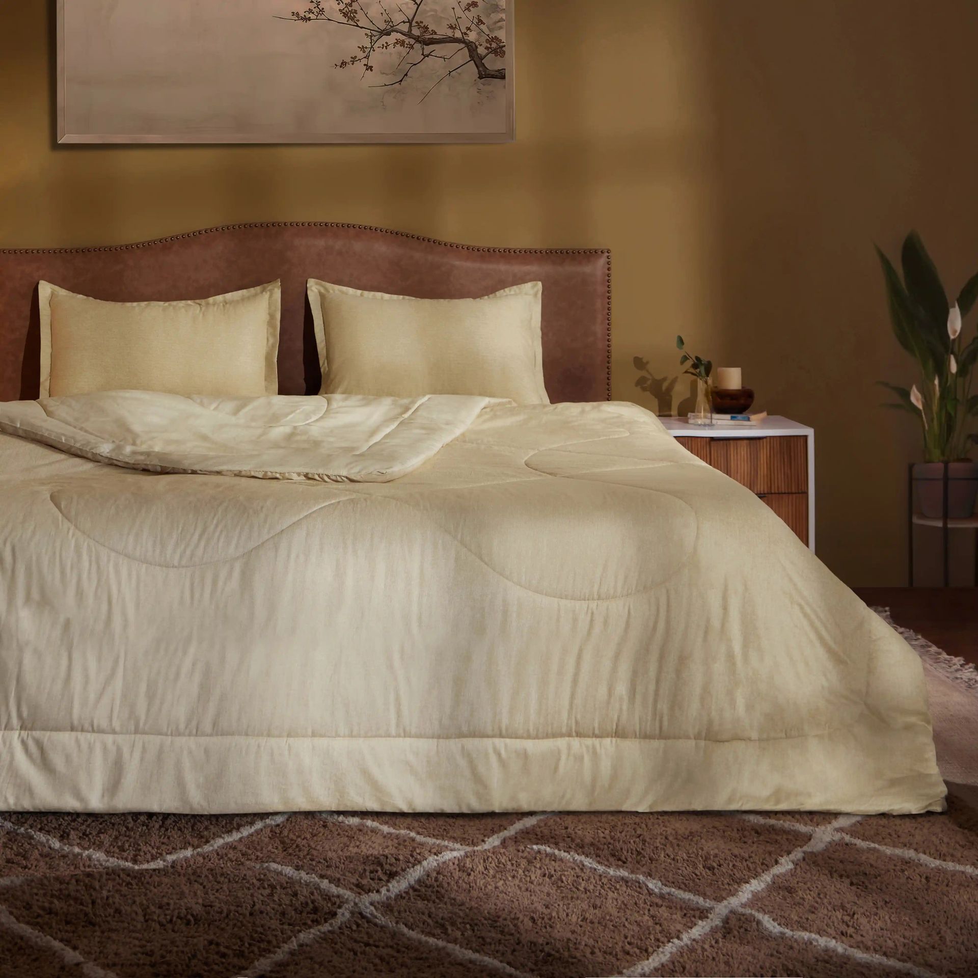 Textured 120 GSM 100% Cotton Beige Double Comforter | Yutori
