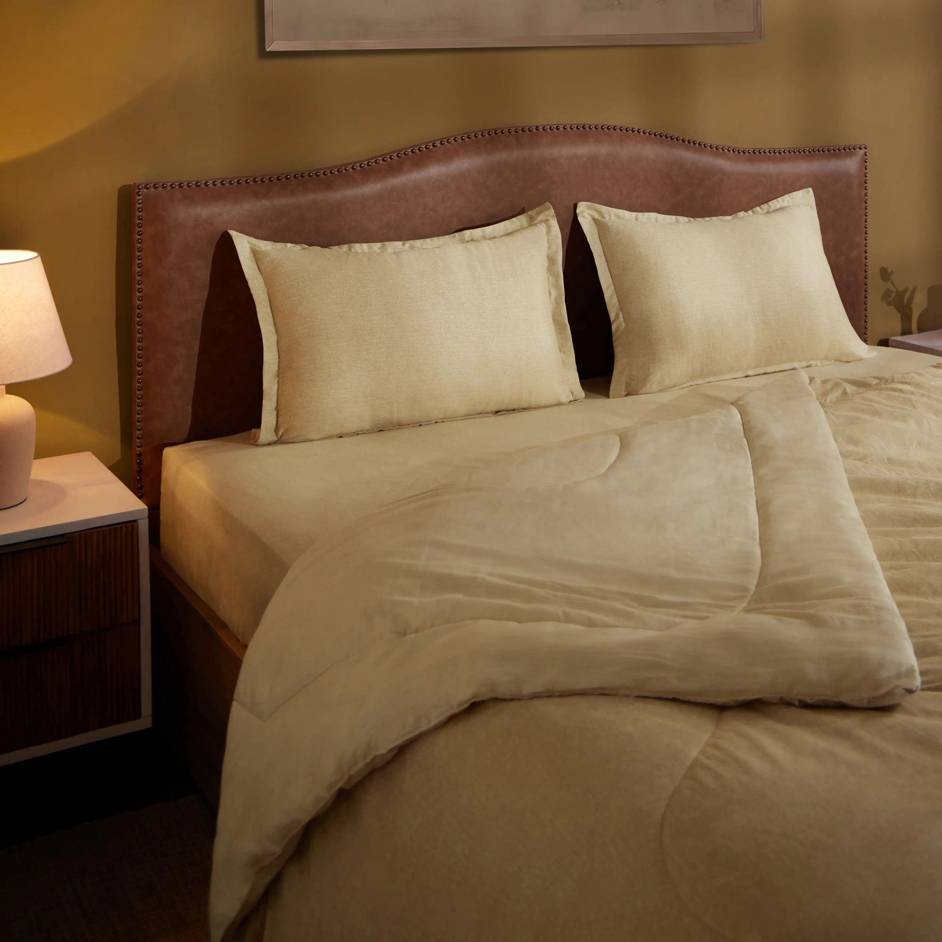 Textured 120 GSM 100% Cotton Beige Double Comforter | Yutori