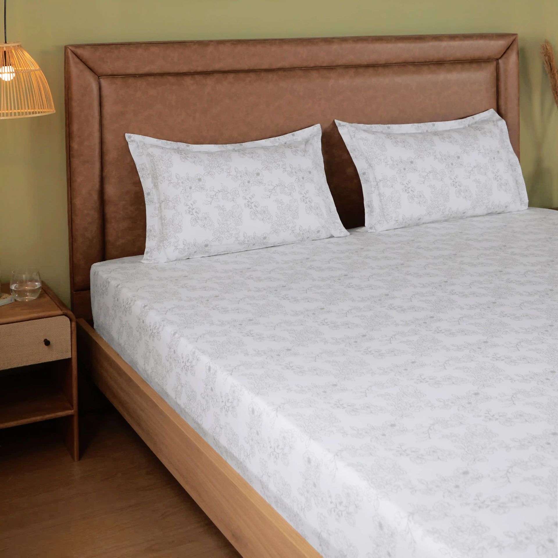 Floral 144 TC 100% Cotton Grey Double Bedsheet Set | Bloomshire Classic