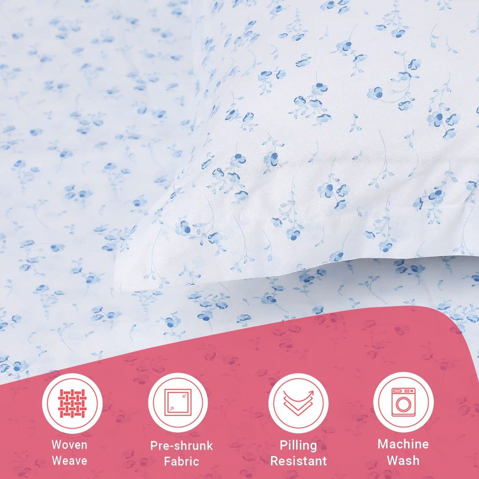Floral 144 TC 100% Cotton Ocean Blue Super King Bedsheet Set | Bloomshire Classic