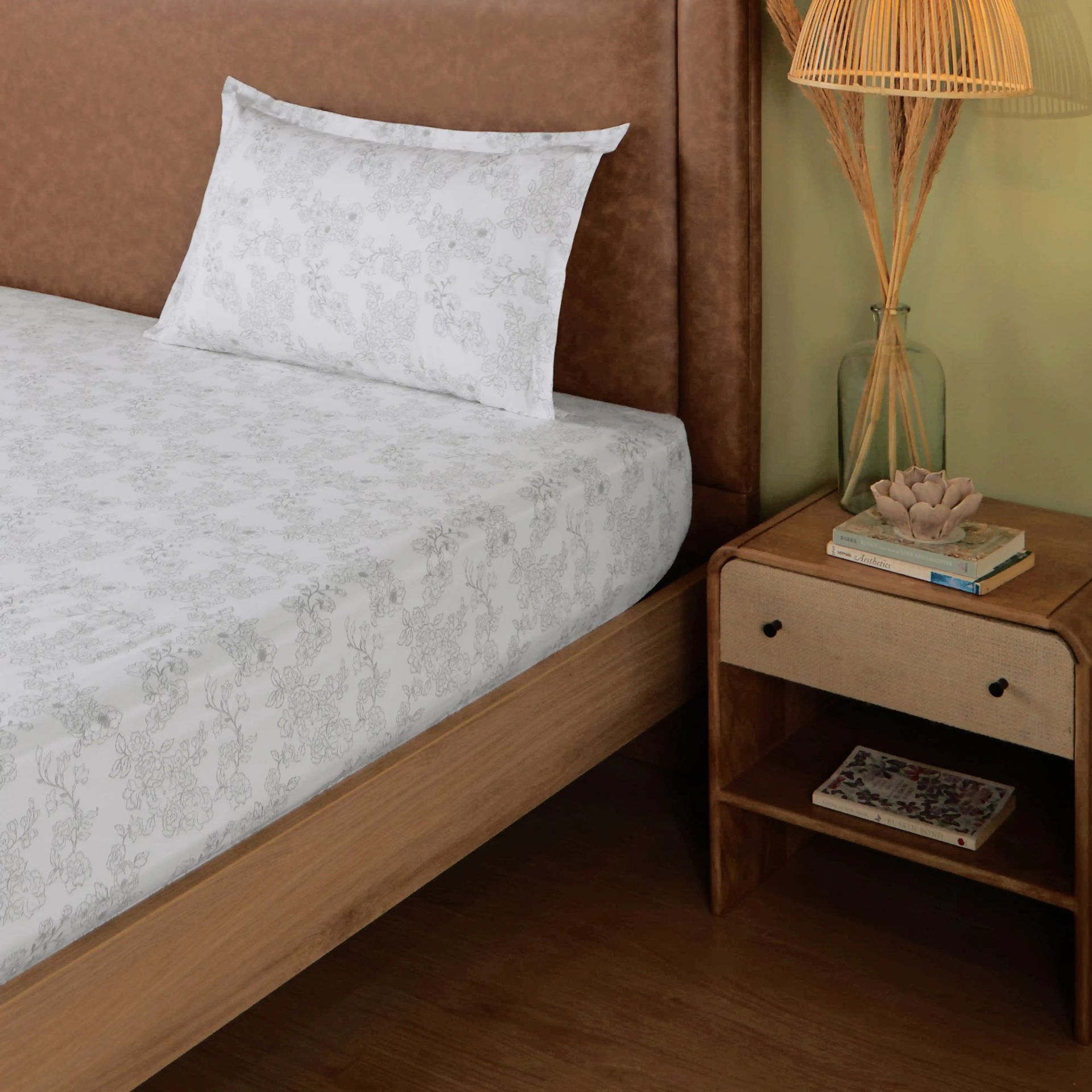 Ethnic 144 TC 100% Cotton Salmon Single Bedsheet Set | Bloomshire Classic