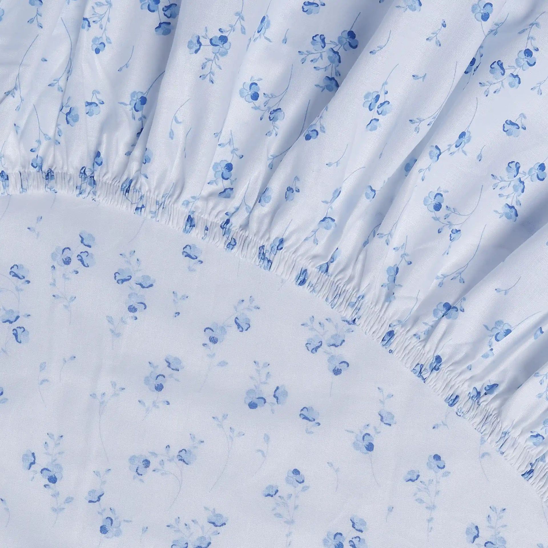 Floral 144 TC 100% Cotton Ocean Blue Queen Fitted Sheet Set | Bloomshire Classic
