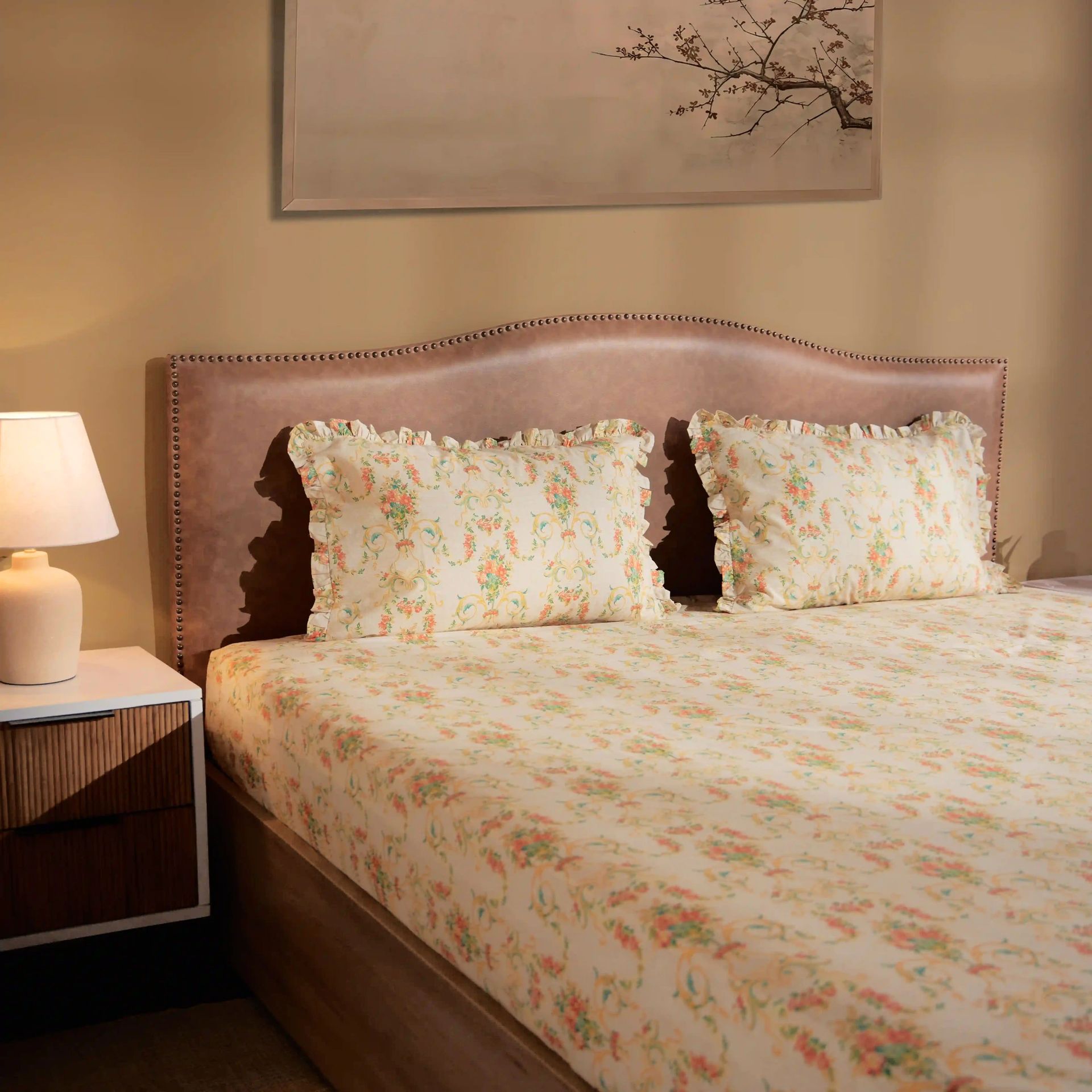 Floral 200 TC Cotton Multicolour Double Bedsheet Set | Bloomshire Luxe