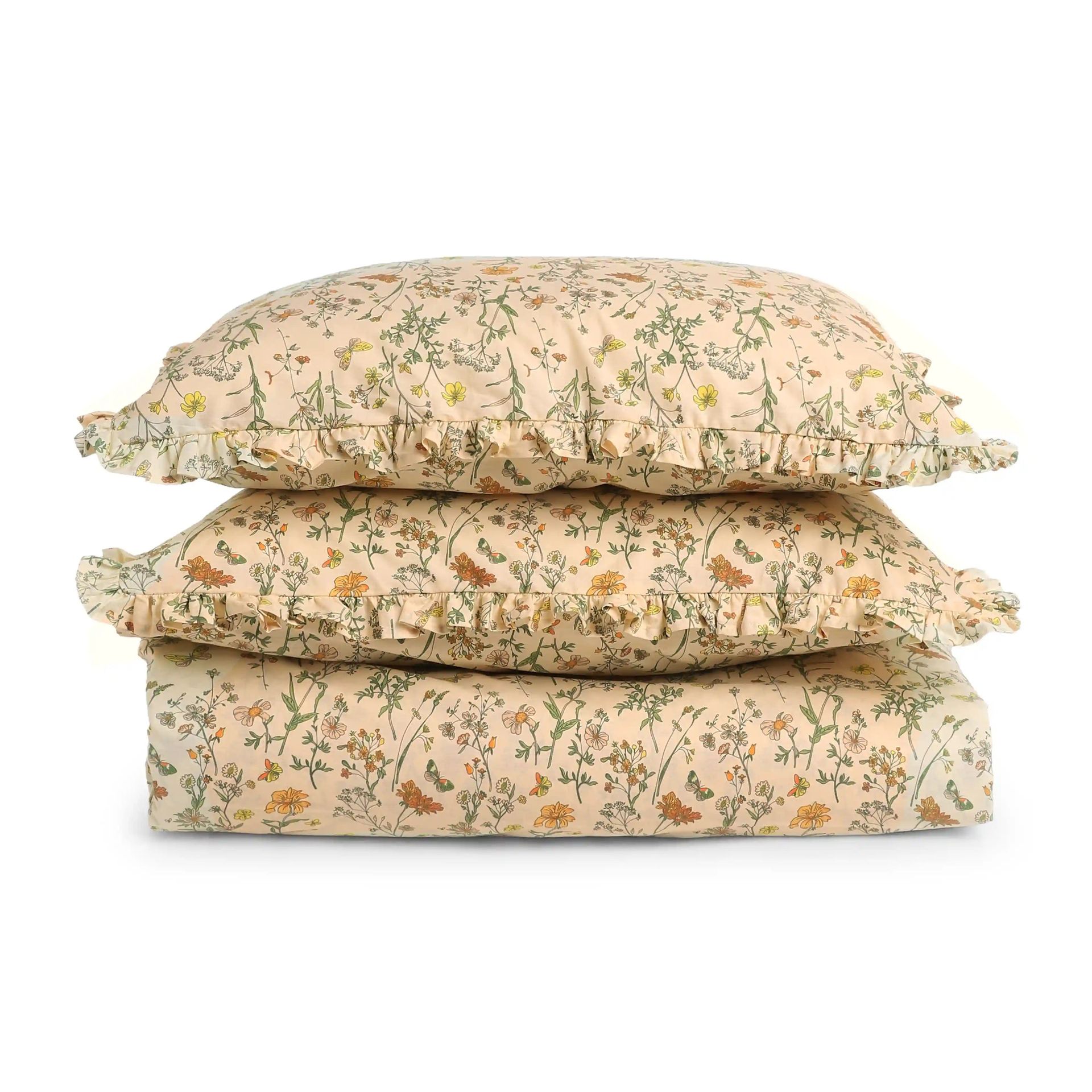 Floral 200 TC Cotton Mustard Super King Bedsheet Set | Bloomshire Luxe