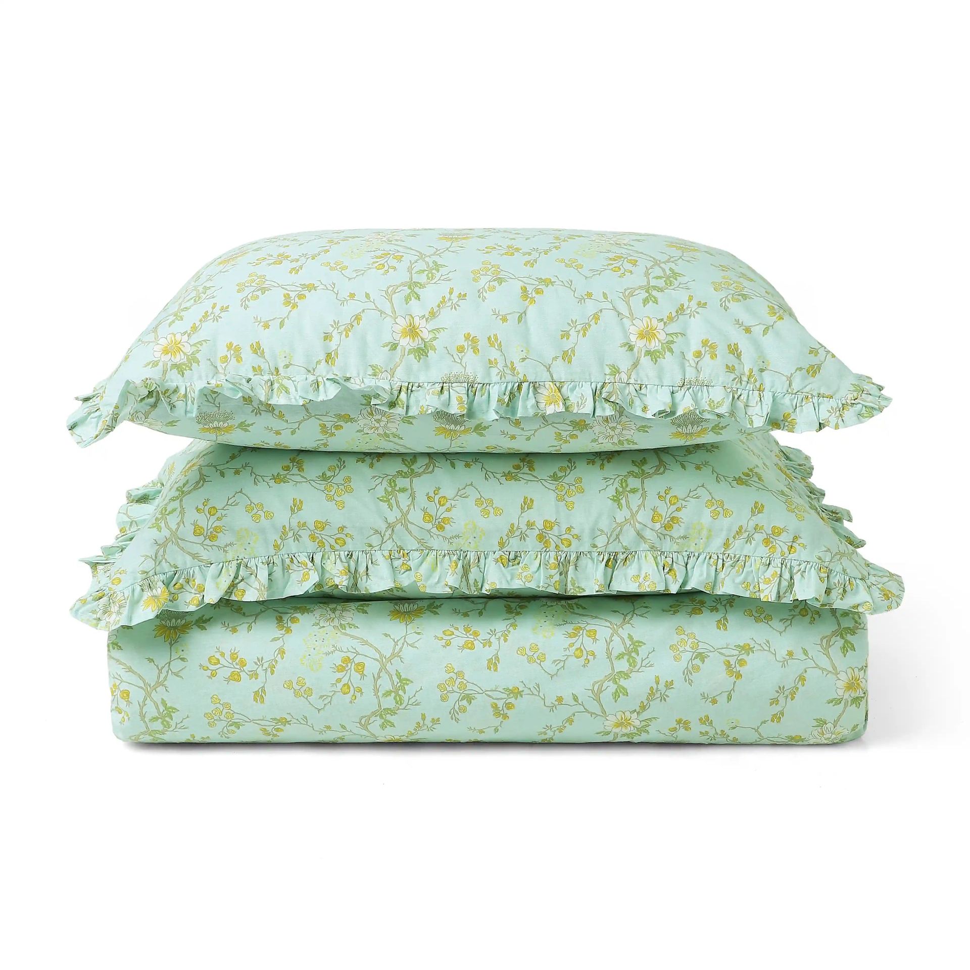 Floral 200 TC 100% Cotton Light Blue King Fitted Sheet Set | Bloomshire Luxe