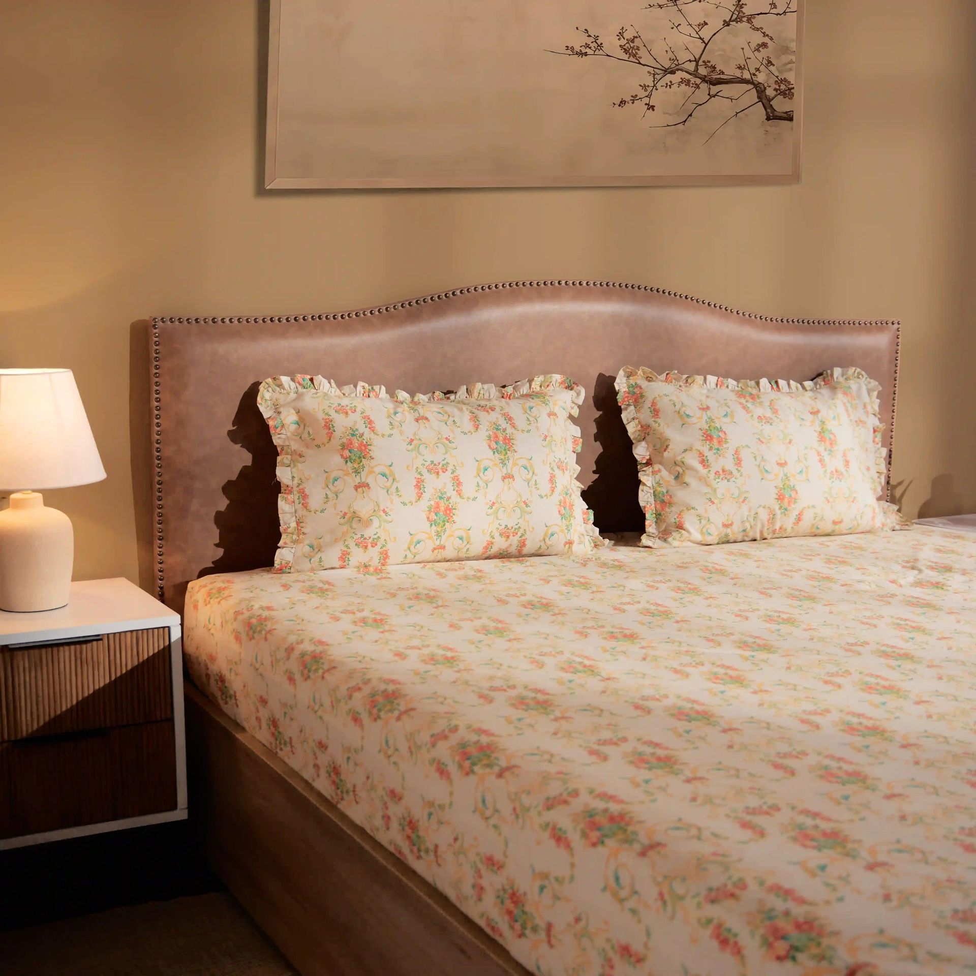 Floral 200 TC 100% Cotton Multicolour King Fitted Sheet Set | Bloomshire Luxe