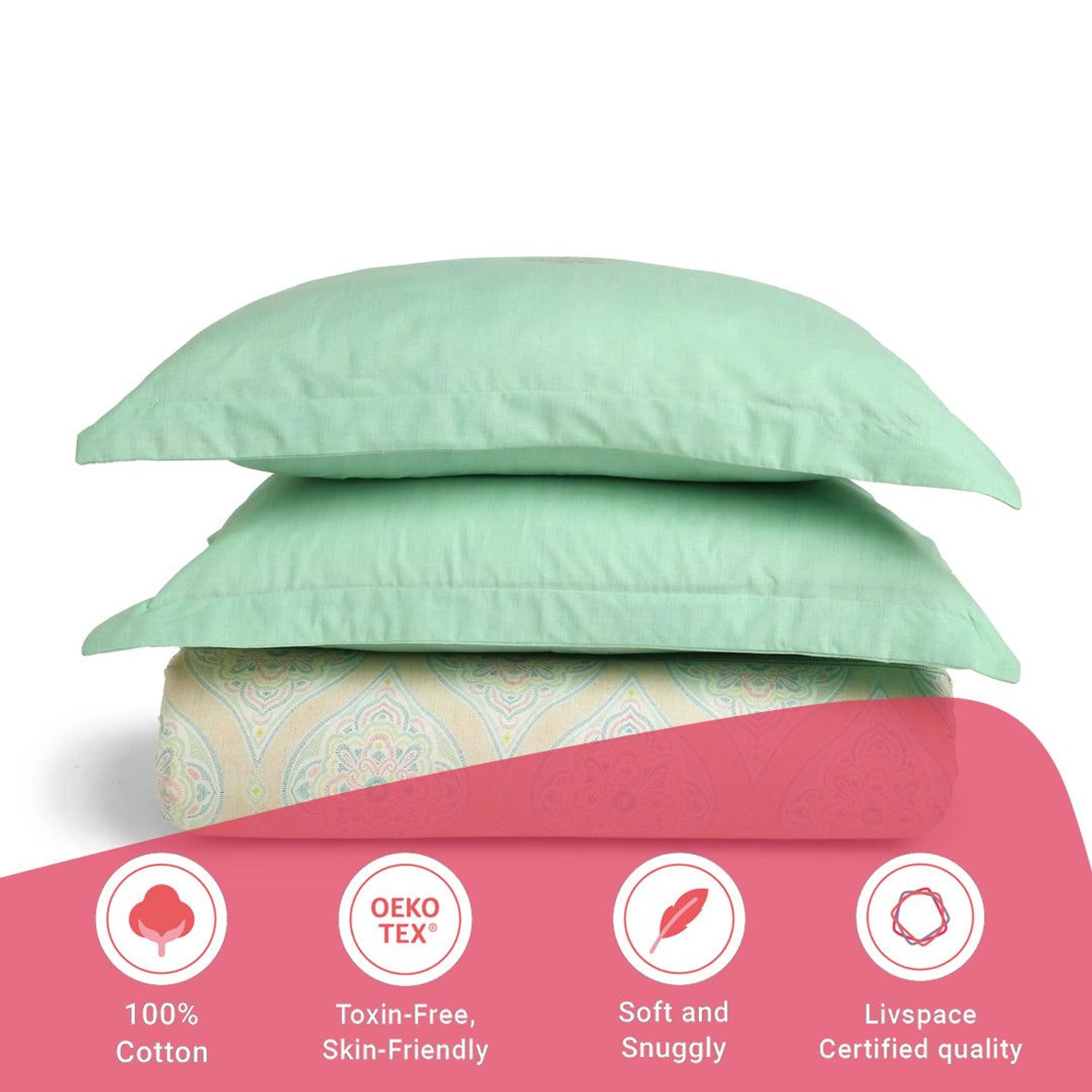 Indian Heritage 144 TC 100% Cotton Sage Super King Bedsheet Set | Chippa Lane