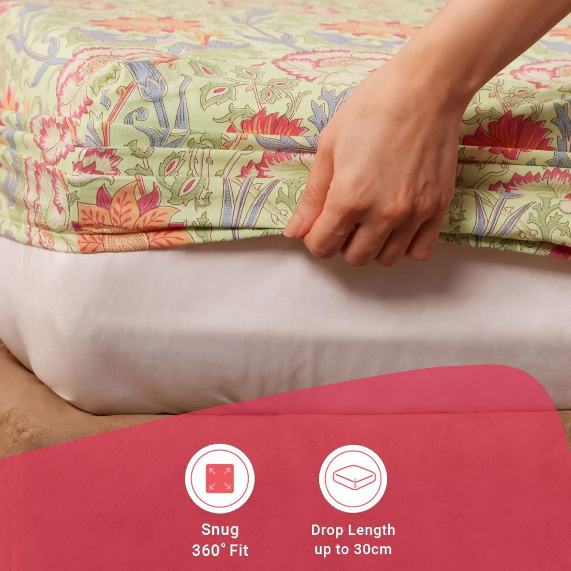 Indian Heritage 144 TC 100% Cotton Green Queen Fitted Sheet Set | Chippa Lane